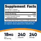 Nutricost – capsules fer chelaté 18 mg, faciles à avaler pour votre routine.