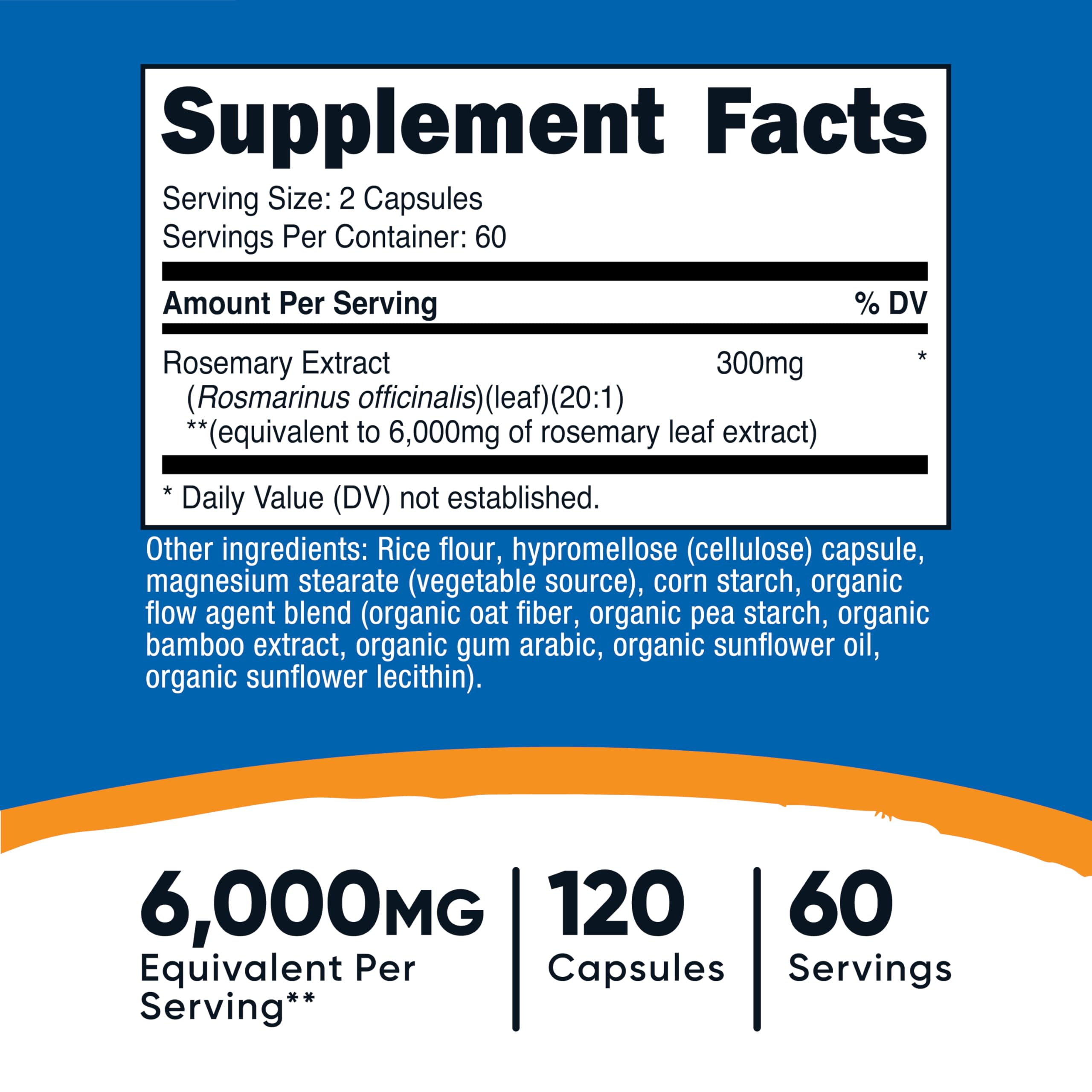 Nutricost capsules romarin véganes, format pratique et sans gluten.