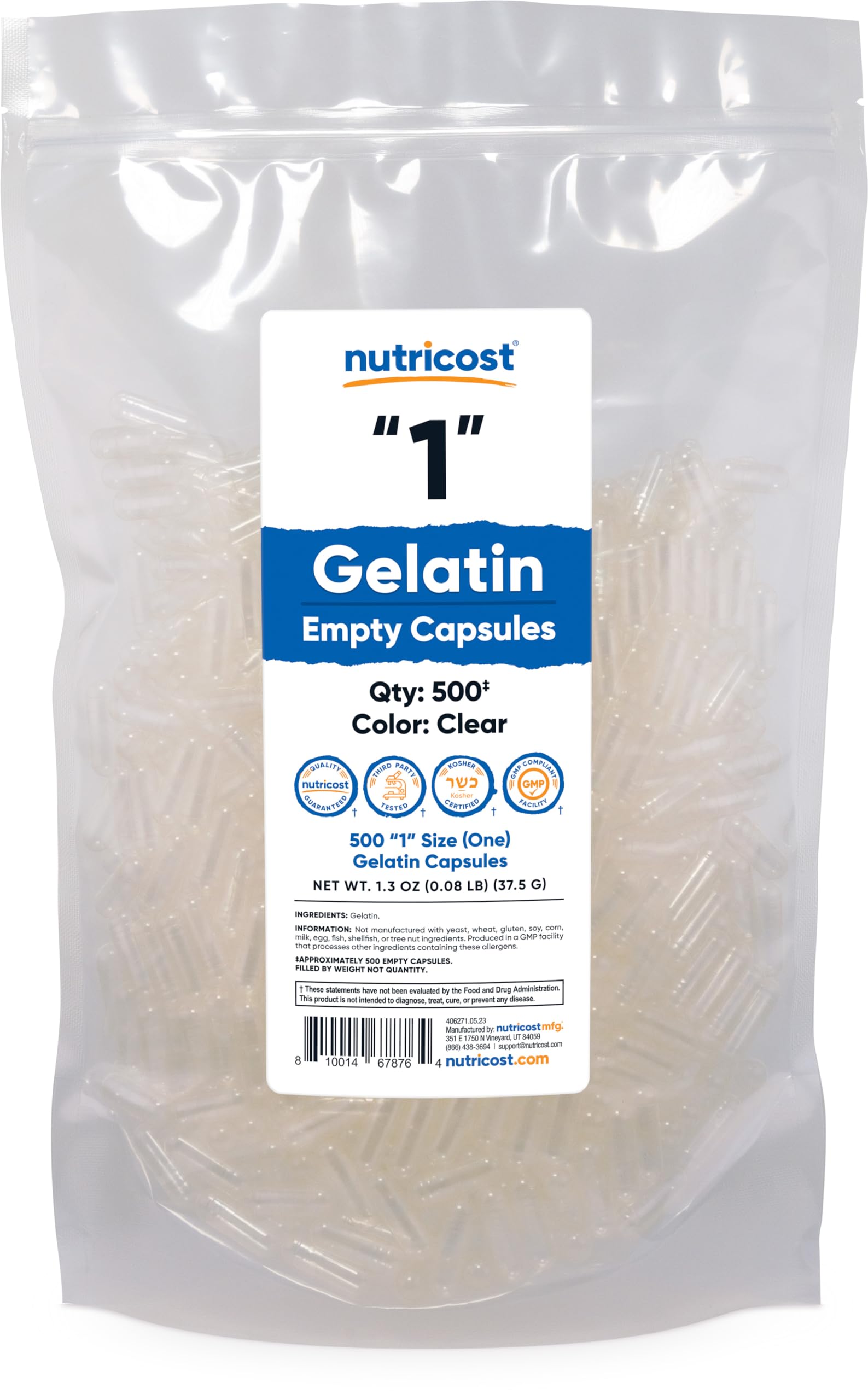 Nutricost capsules vides gélatine taille 1 pour personnaliser vos compléments.