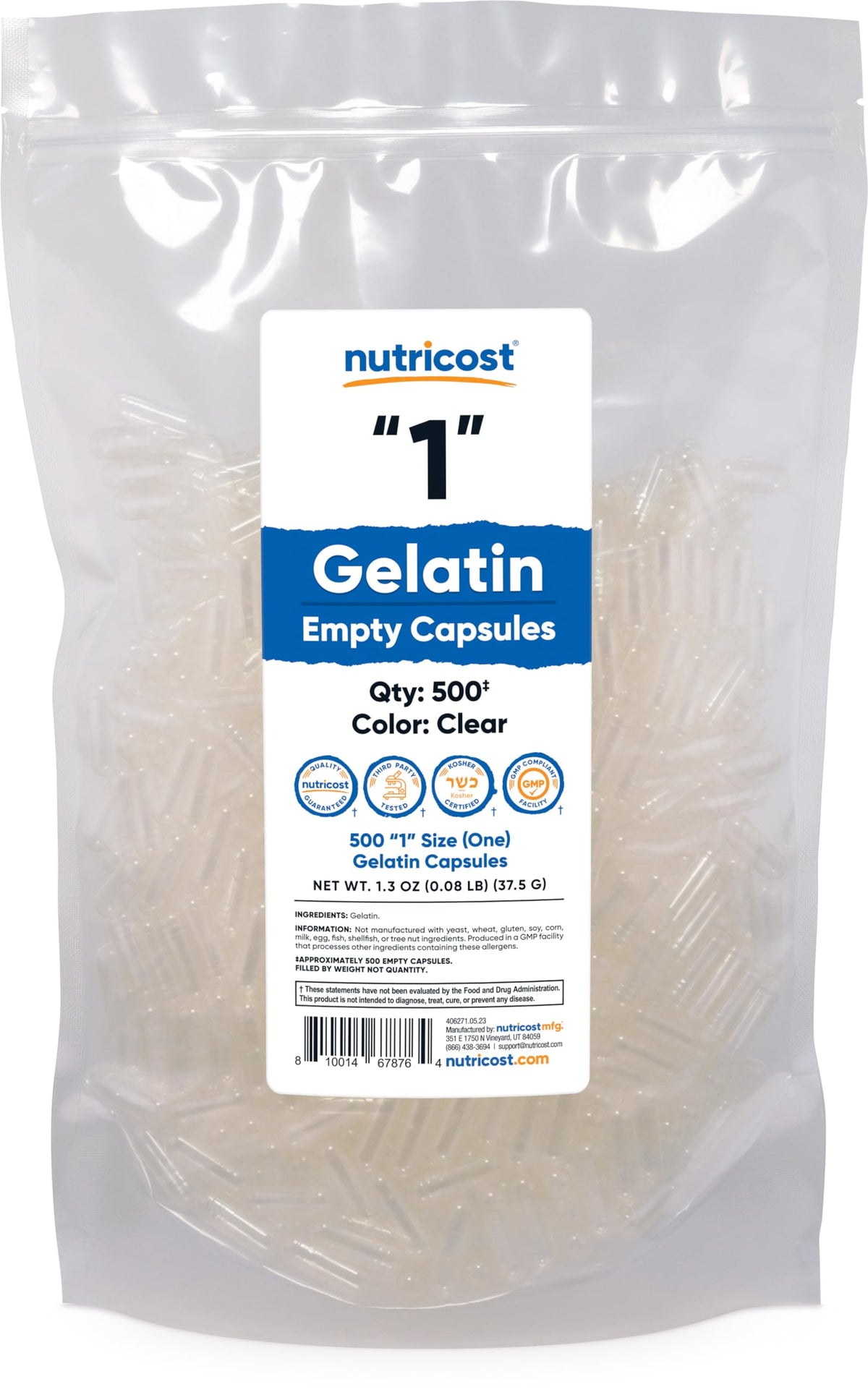 Nutricost capsules vides gélatine taille 1 pour personnaliser vos compléments.