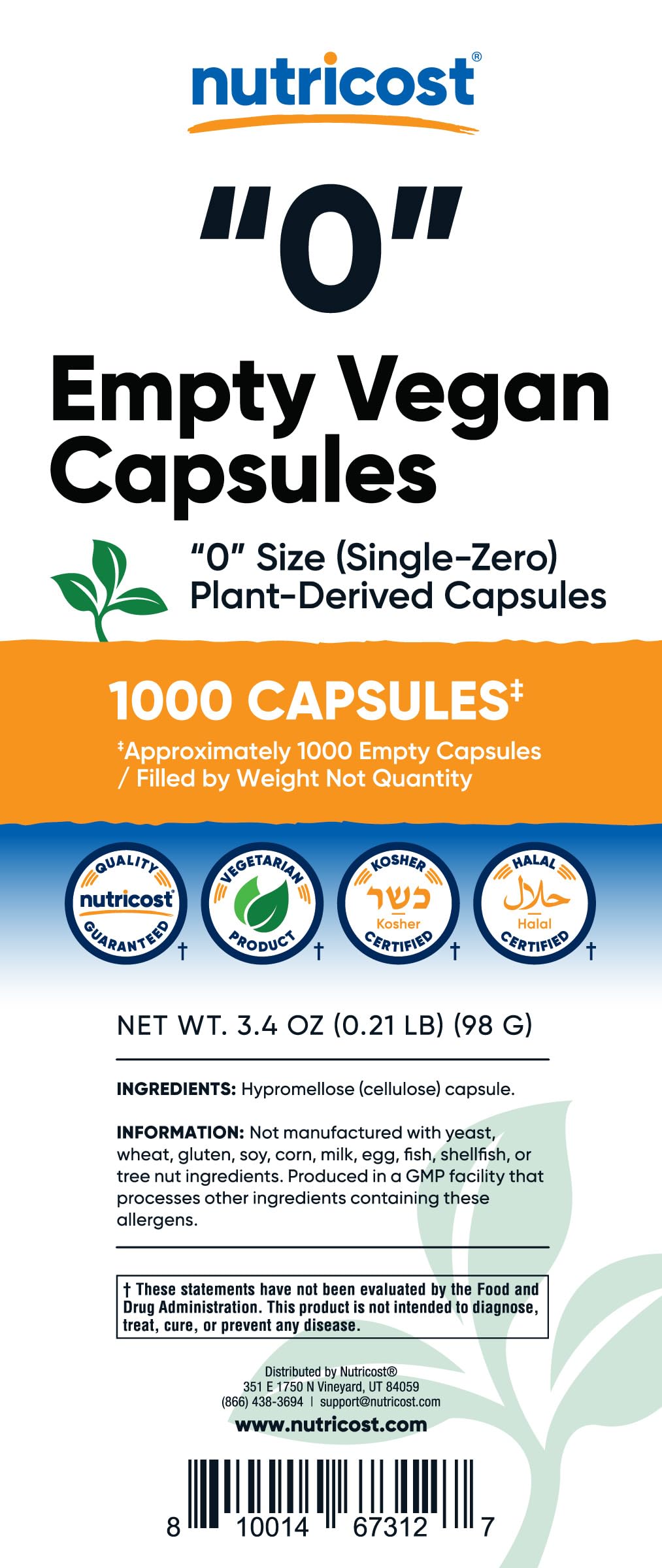 Capsules Nutricost vides taille 0 ouvertes, démontrant le système de fermeture.