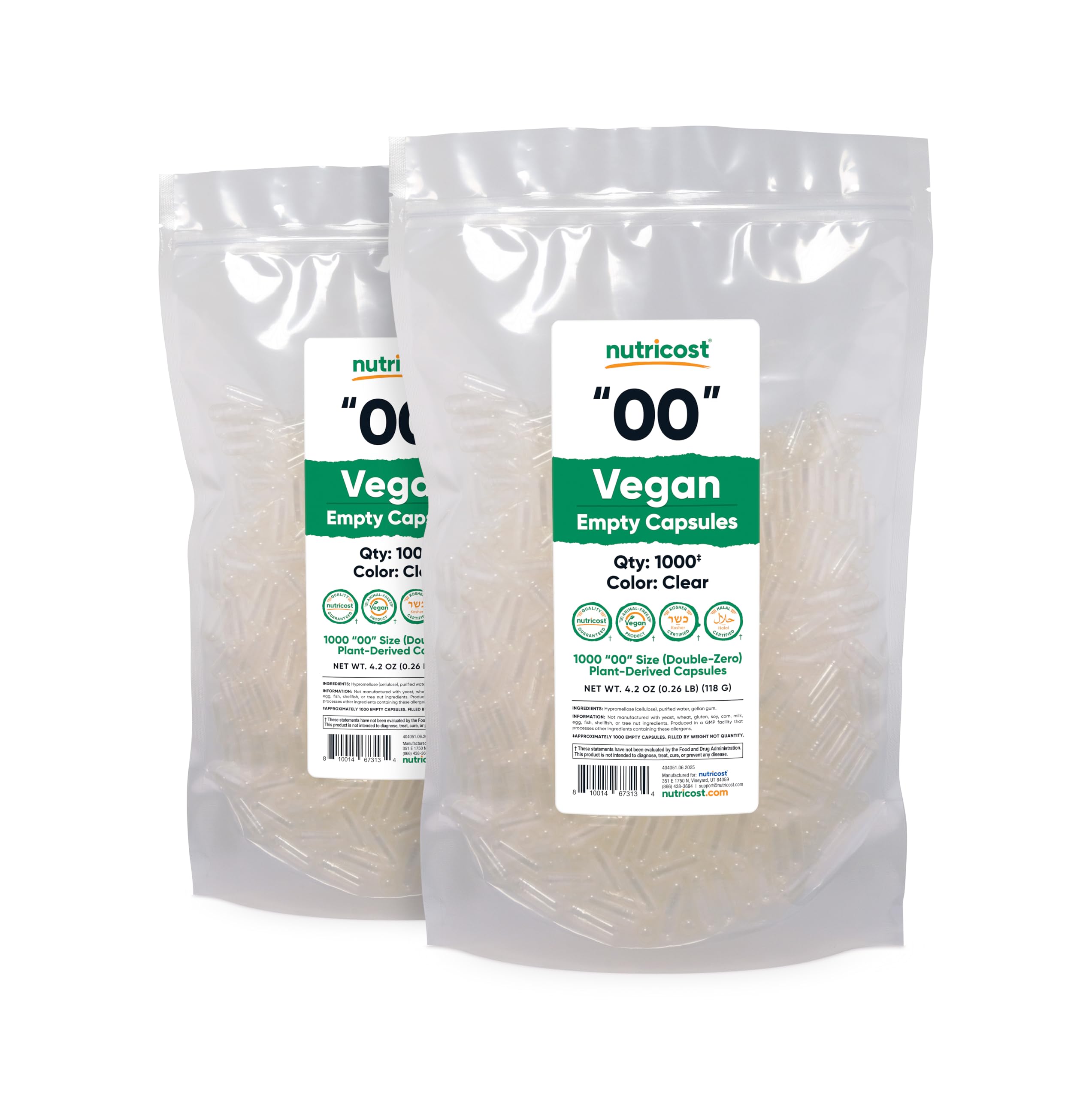 Nutricost capsules vides – certifiées kasher et halal pour un choix conscient.