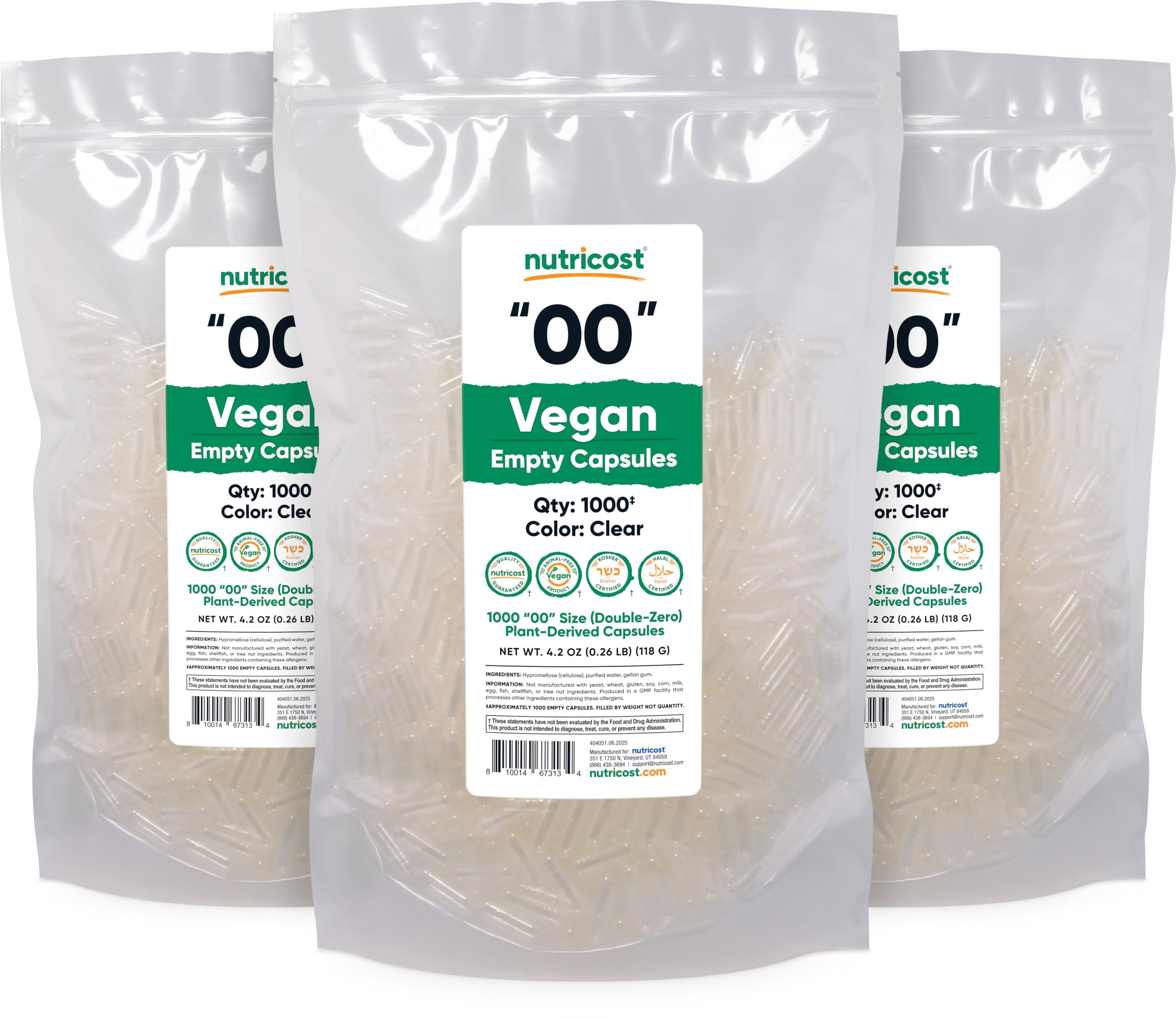 Nutricost capsules vides – sans allergènes courants pour ceux qui évitent certaines substances.