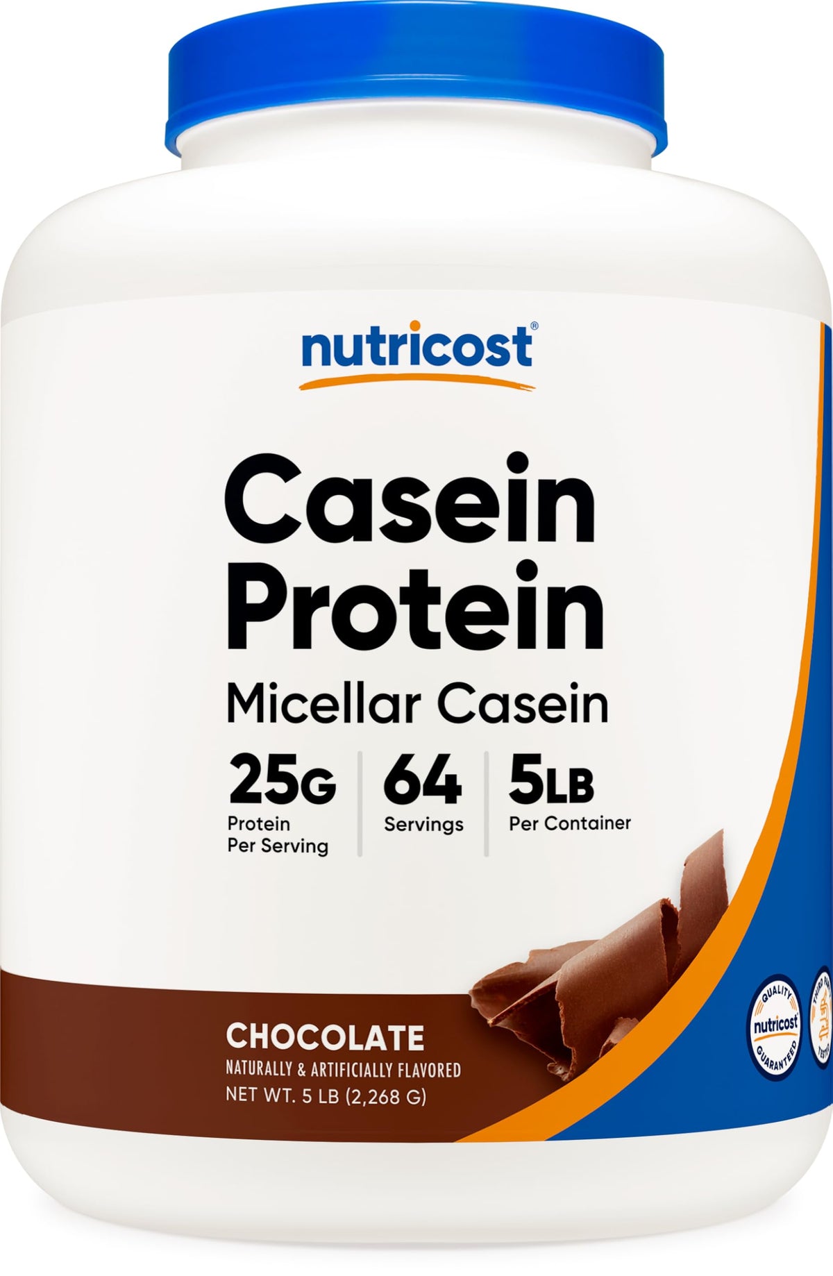 Nutricost Poudre caséine chocolat 5lb – emballage pratique et sans gluten.