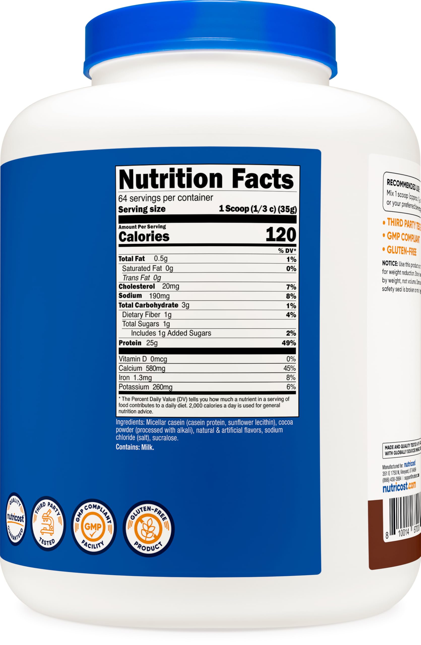 Nutricost Poudre caséine chocolat 5lb – fabrication conforme BPF et FDA.