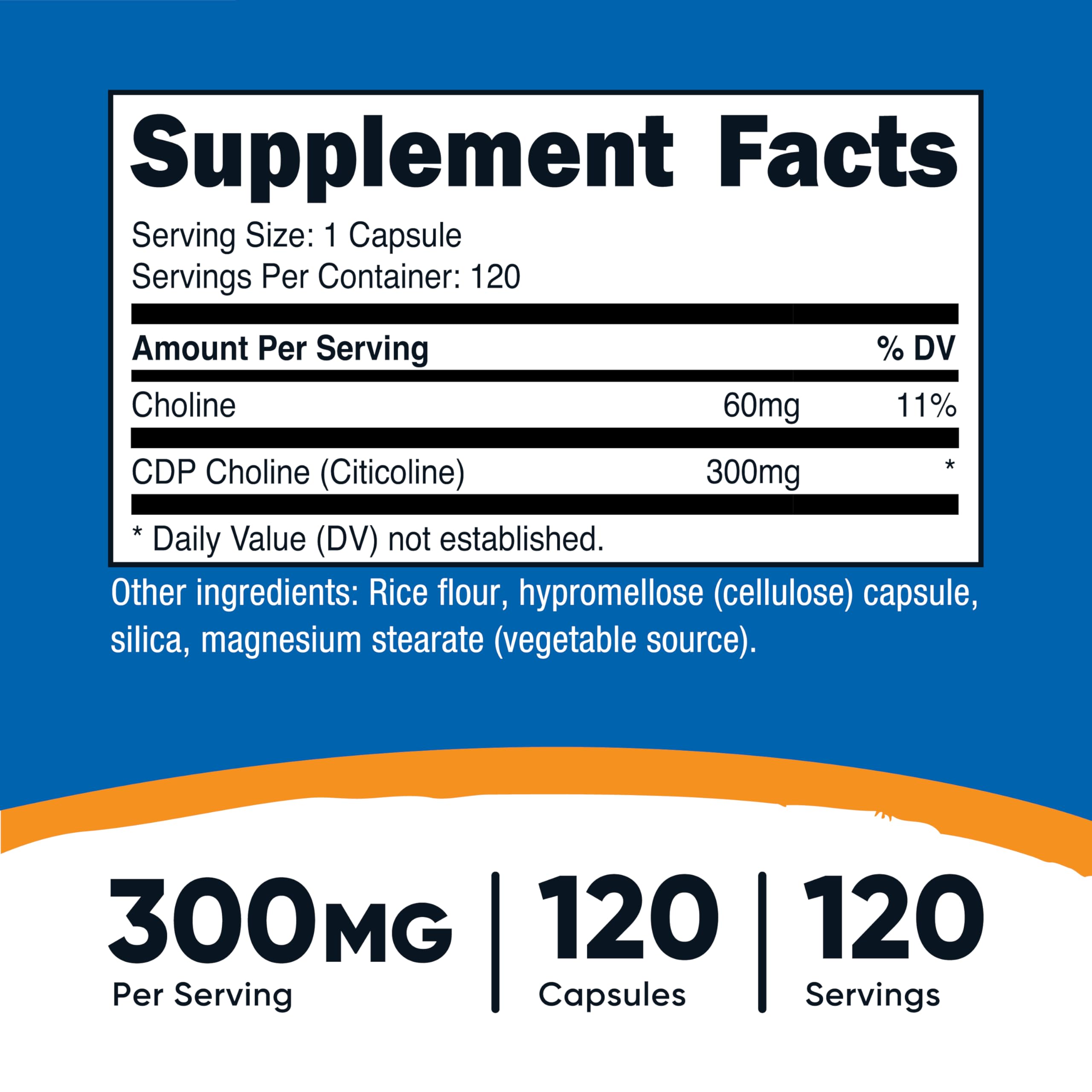 Nutricost CDP Choline 300 mg – gélules végétariennes faciles à avaler