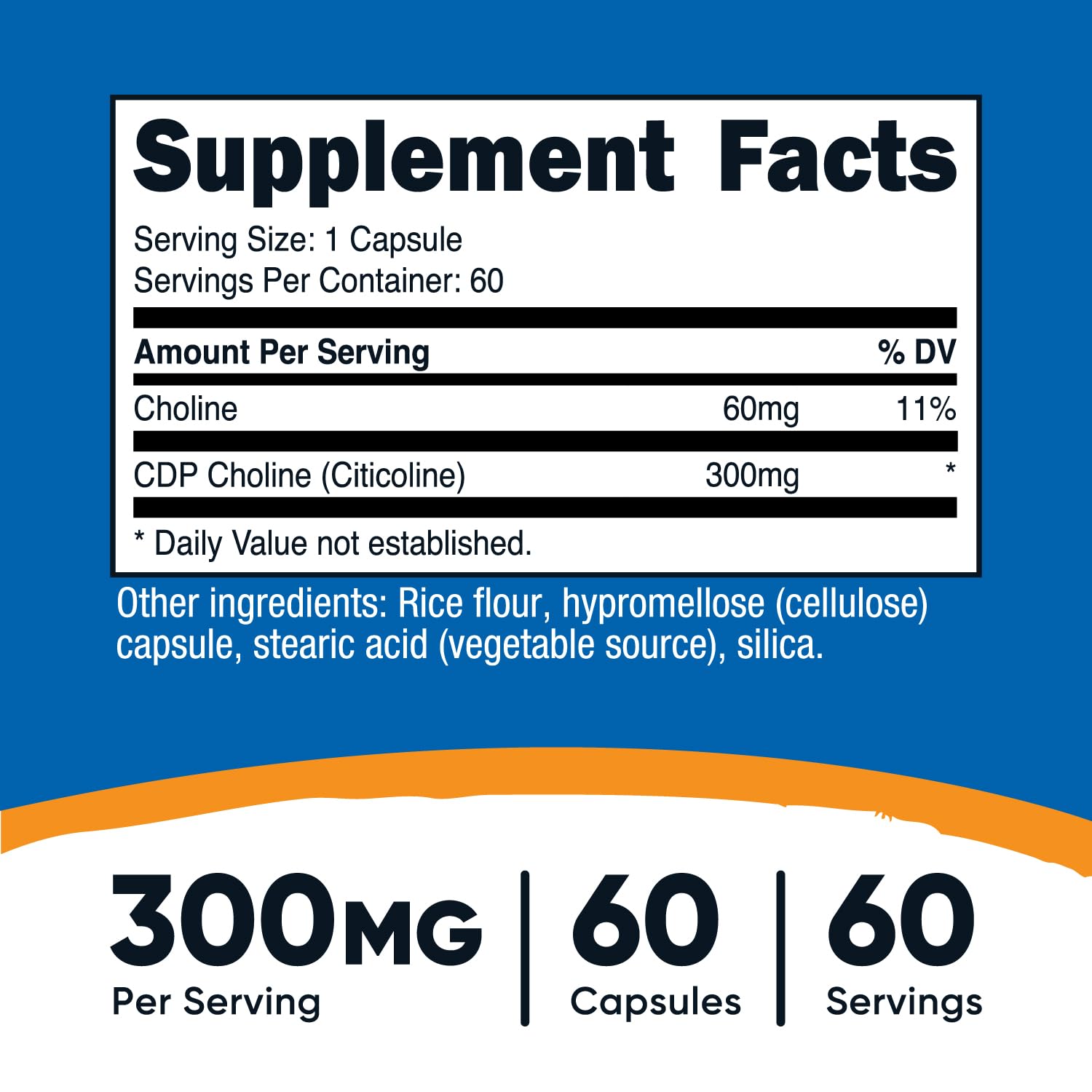 Nutricost CDP-Choline – capsules végétariennes faciles à avaler dans la routine.
