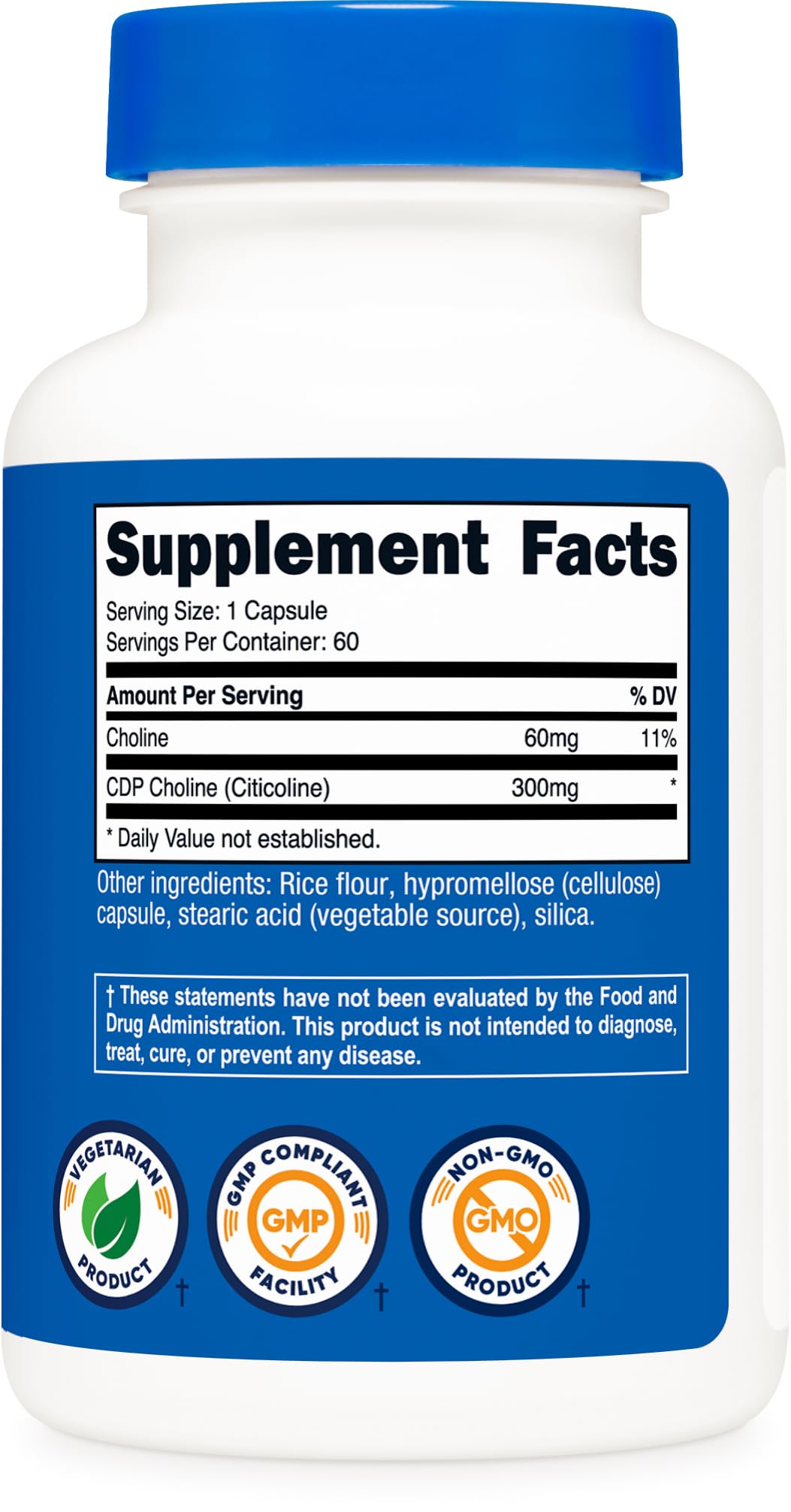 Nutricost CDP-Choline – utilisation quotidienne possible pour soutenir la concentration et l'énergie.