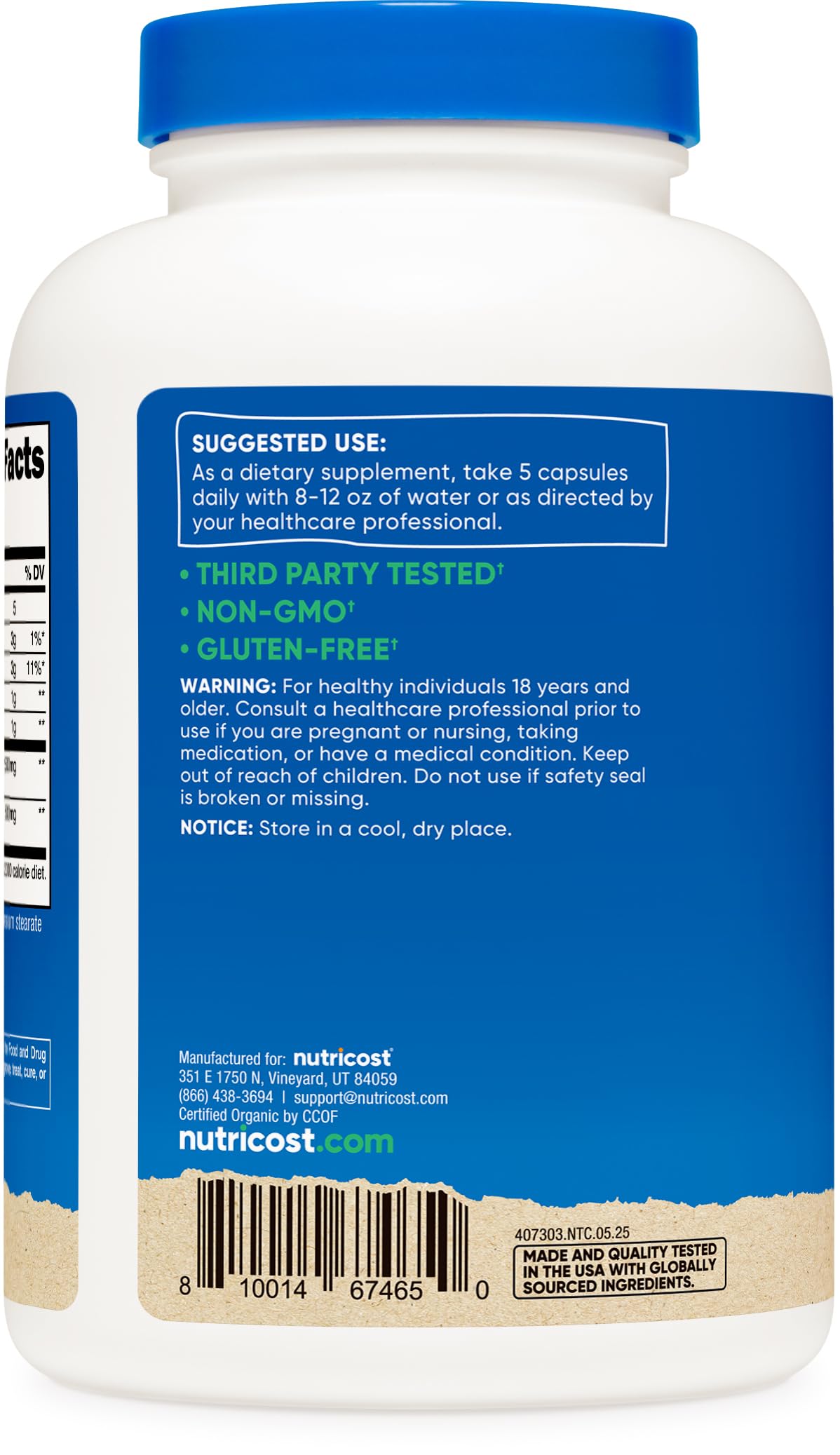 Nutricost – certification biologique et fabrication sûre, labels officiels.
