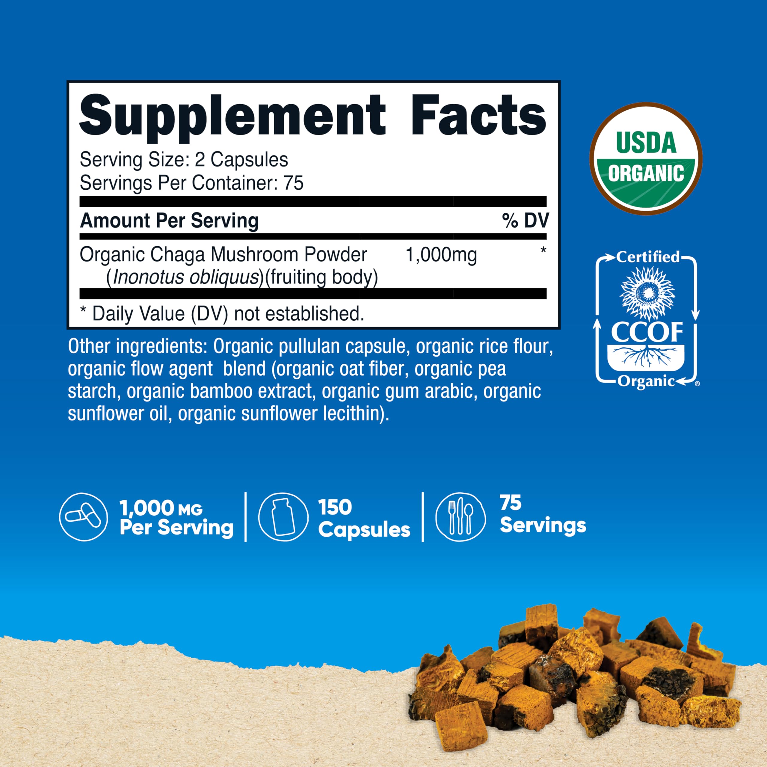 Nutricost Chaga certifié CCOF, capsules végétariennes pour routine quotidienne