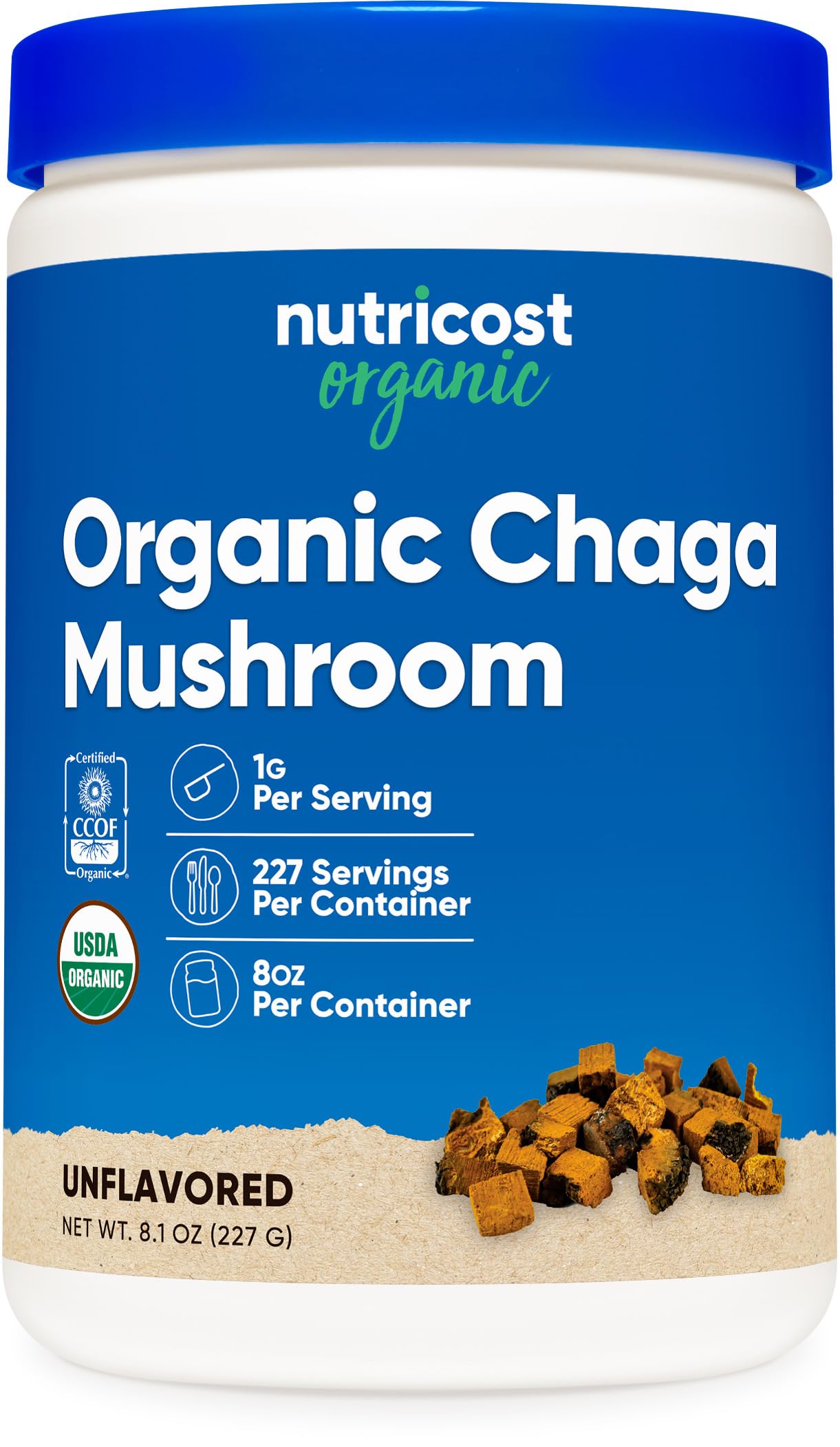 Nutricost Chaga Poudre Organique dans une boite 8oz, pratique et stockage simple