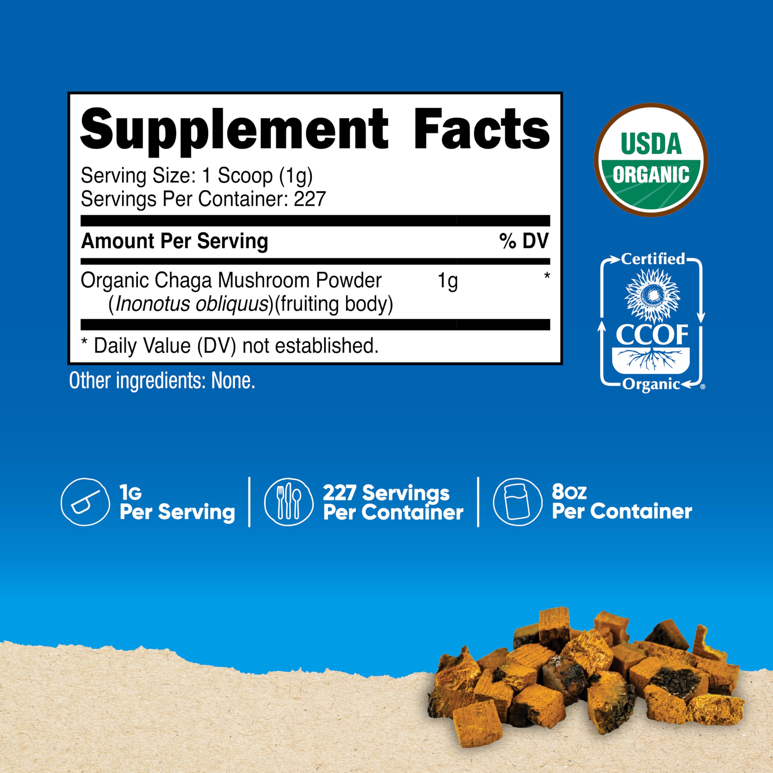 Nutricost Chaga Poudre Organique dose 1g, dosage précis pour routines quotidiennes