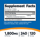 Nutricost Chanca Piedra Extrait – comprimés en gros plan, forme pratique.