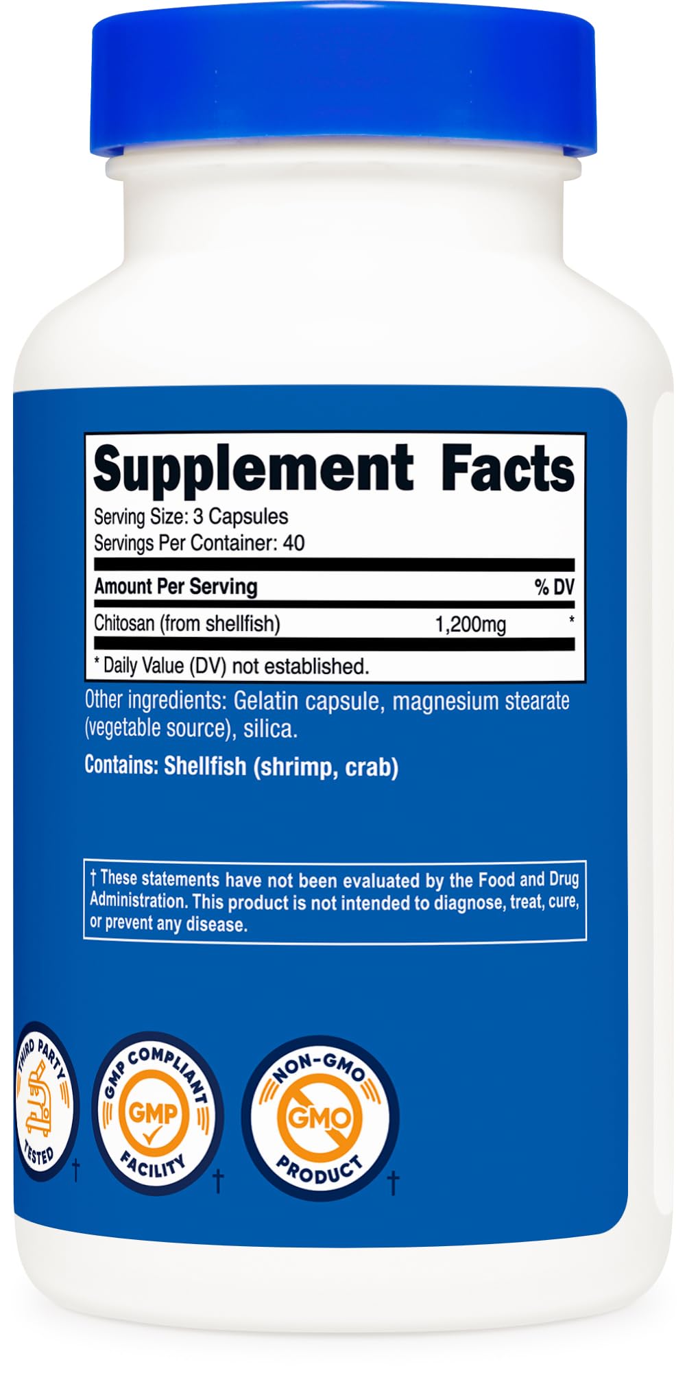 Nutricost Chitosan – boîte et instructions simples pour une utilisation concise.