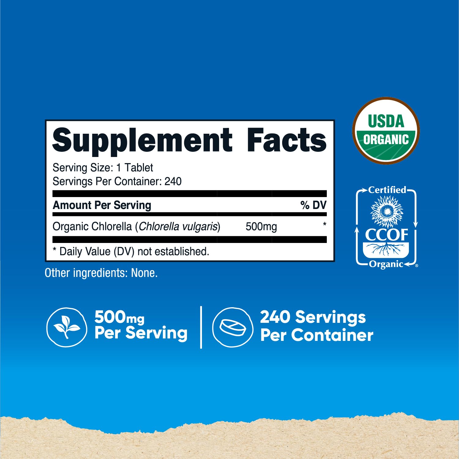 Nutricost Chlorella en boîte, format stable pour consommation régulière.