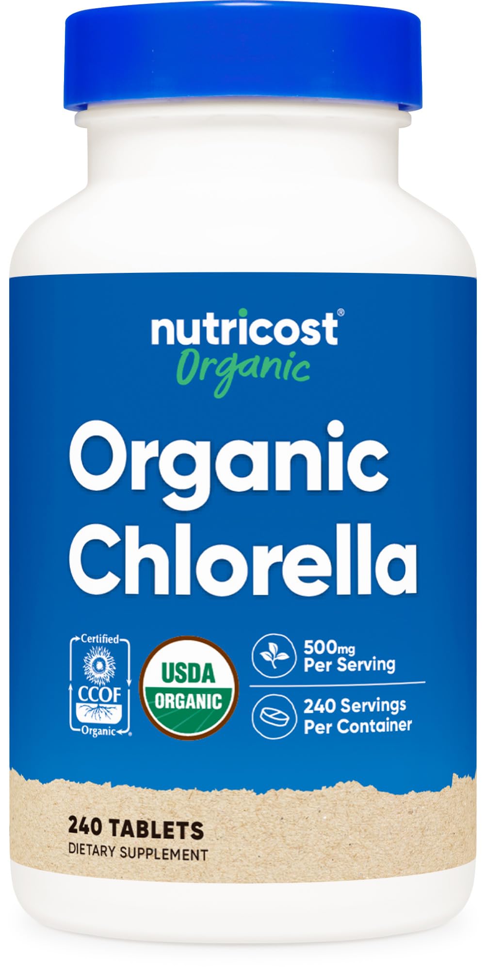 Nutricost Chlorella en bouteille, complément pratique pour énergie quotidienne.