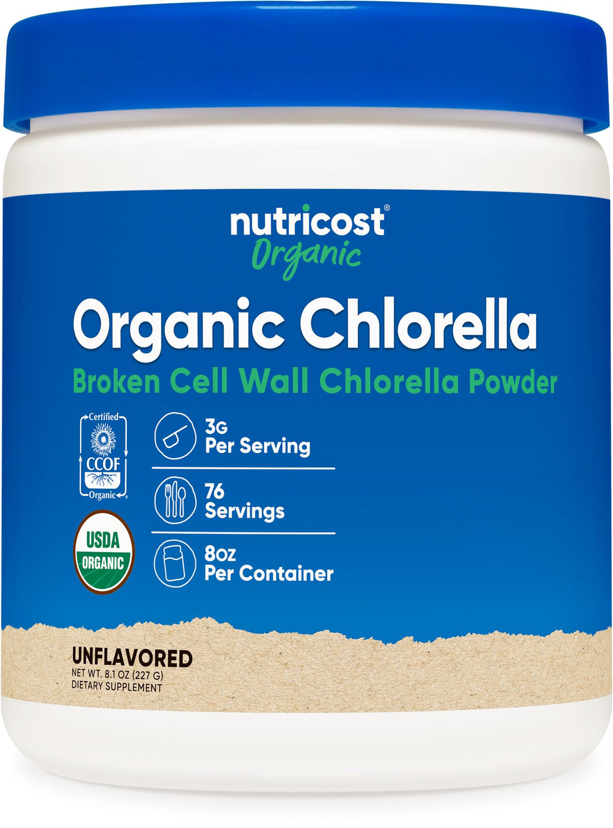 Nutricost Chlorelle biologique, poudre 8oz, apport nutritionnel quotidien