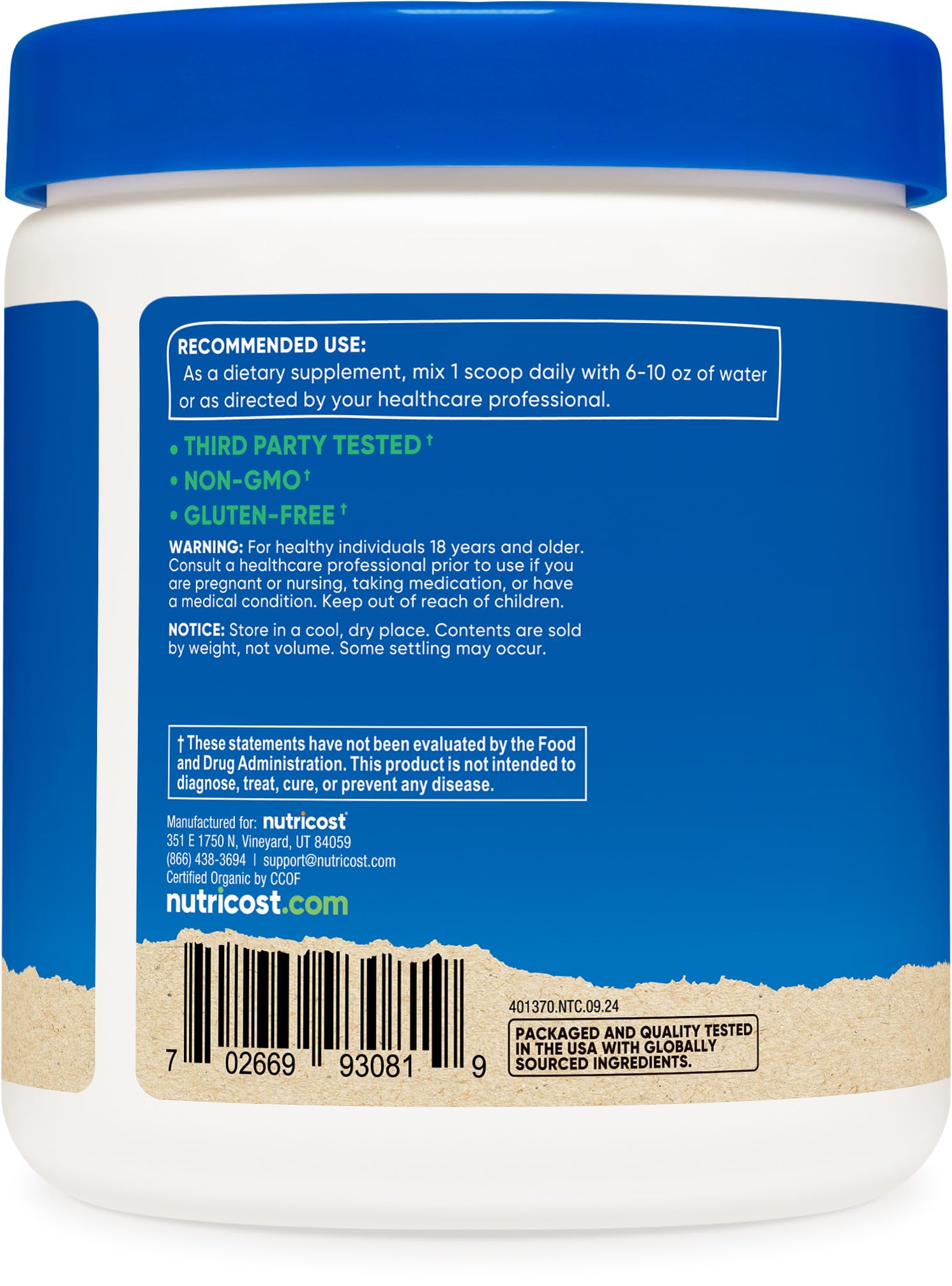 Nutricost Chlorelle bio en bocal, pratique et certifiée USDA