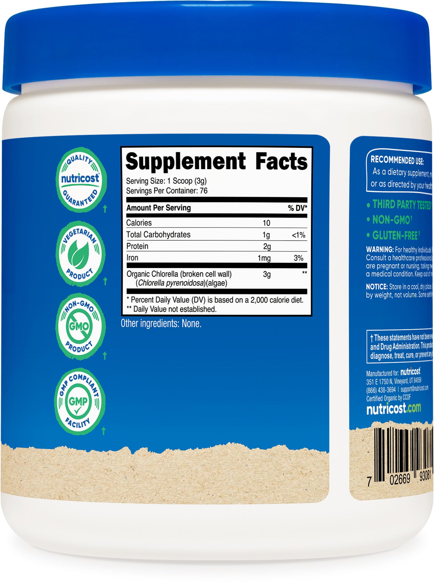 Nutricost Chlorelle poudre prête à être ajoutée dans les smoothies