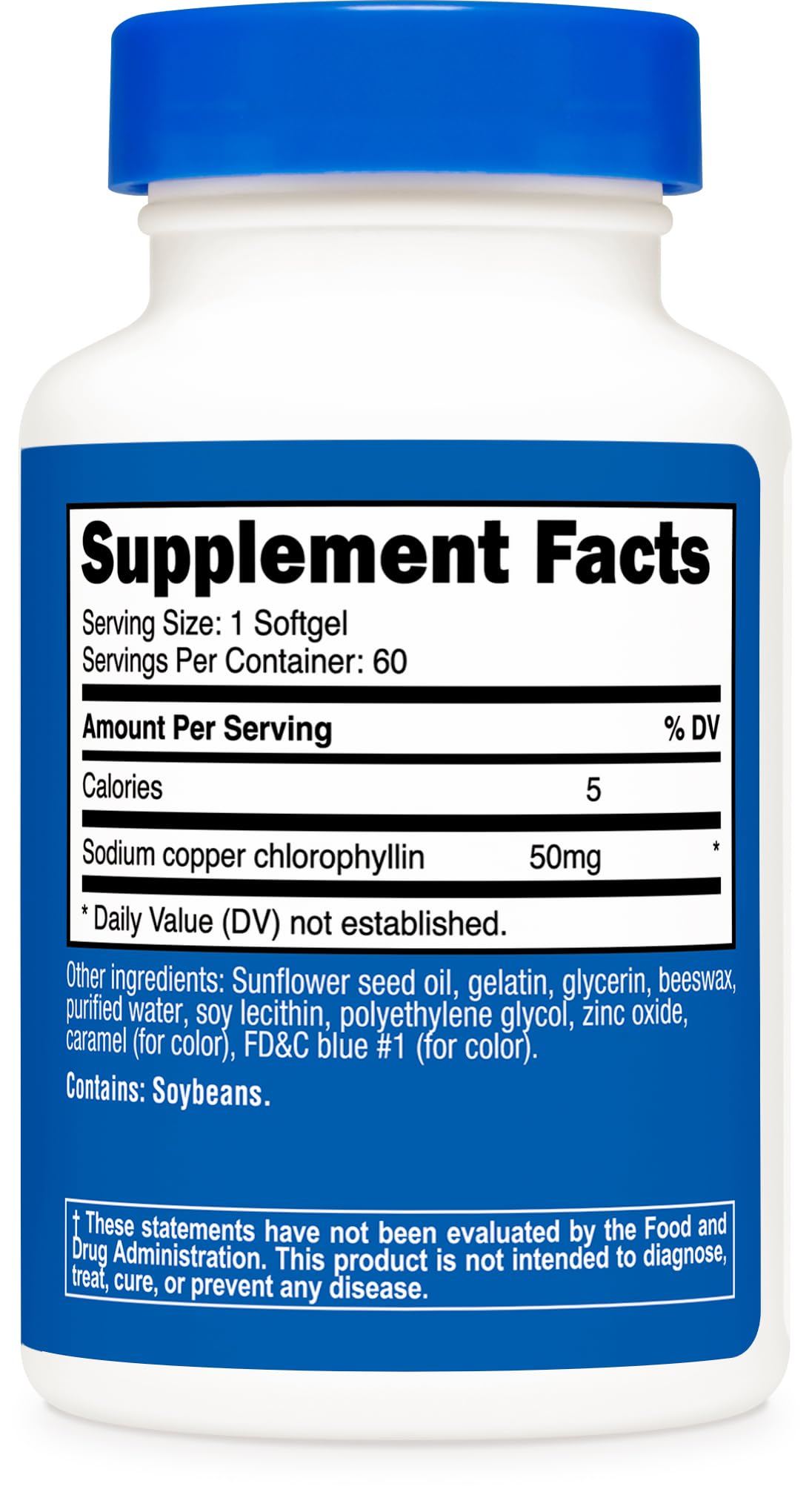 Conditionnement Nutricost Chlorophylle 50 mg, emballage lisible et conforme.