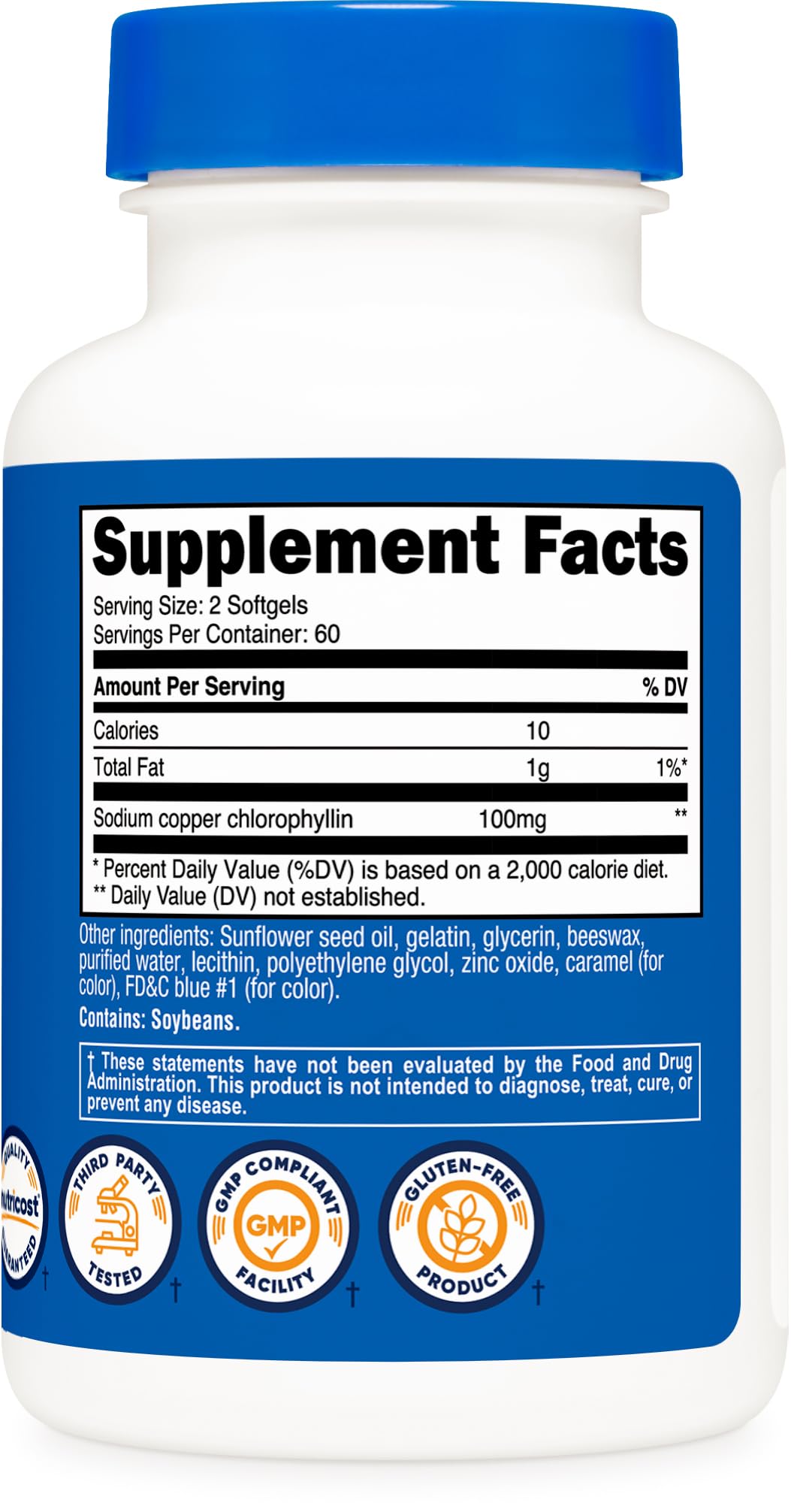 Nutricost Chlorophylle: certifications NSF, GMP et FDA assurant la qualité.