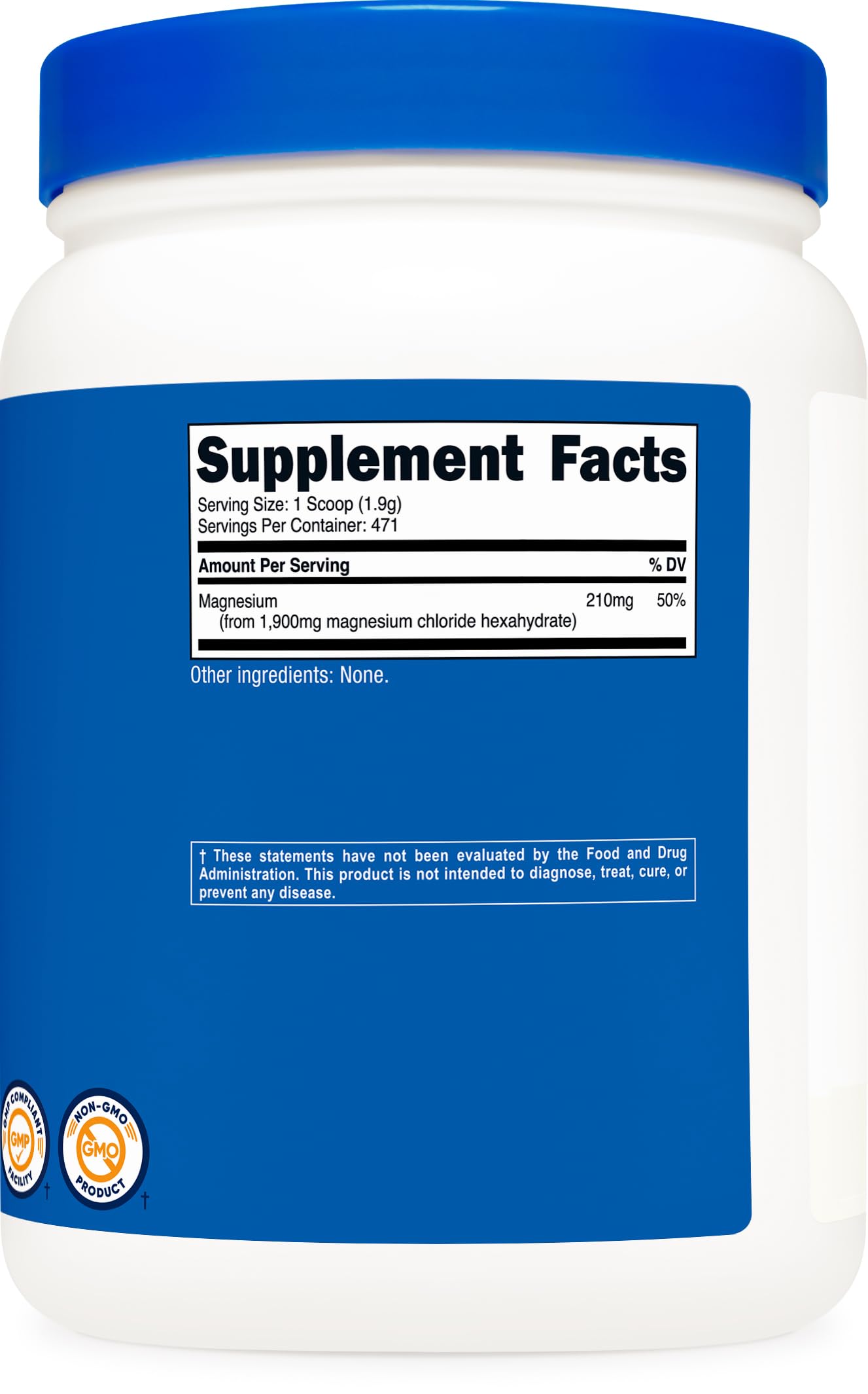 Nutricost Chlorure de magnésium 2 lb — symbole sans OGM et choix santé.