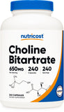 Nutricost Choline Bitartrate 650 mg – capsule en gros plan, prise quotidienne possible
