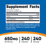 Nutricost Choline Bitartrate – bouteille 240 portions, pratique pour longue utilisation