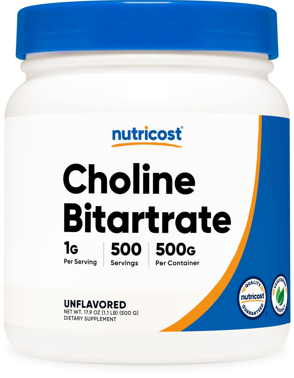 Nutricost Choline Bitartrate en poudre dans une bouteille 500 g prête à l'emploi