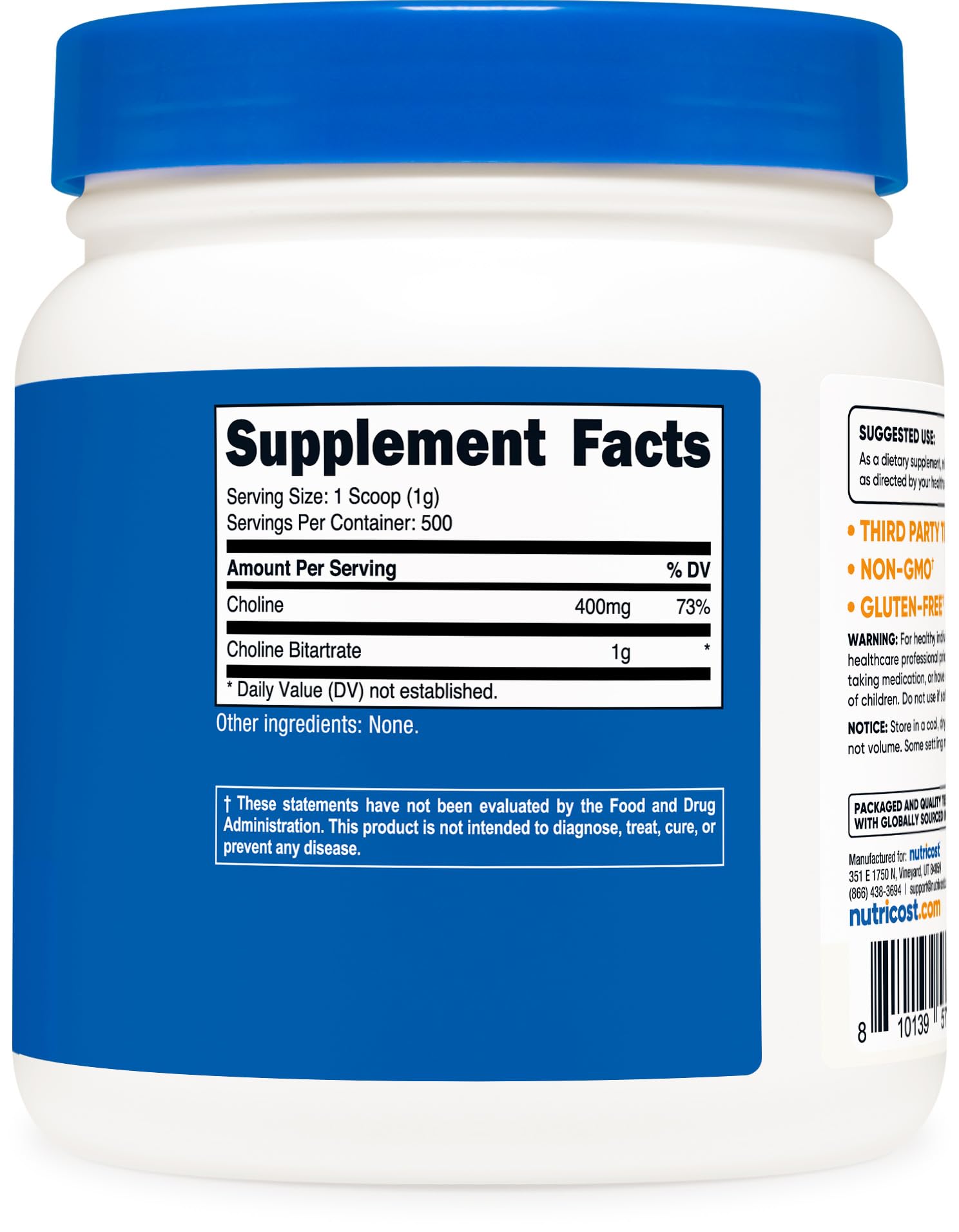 Nutricost Choline Bitartrate sans gluten et sans OGM