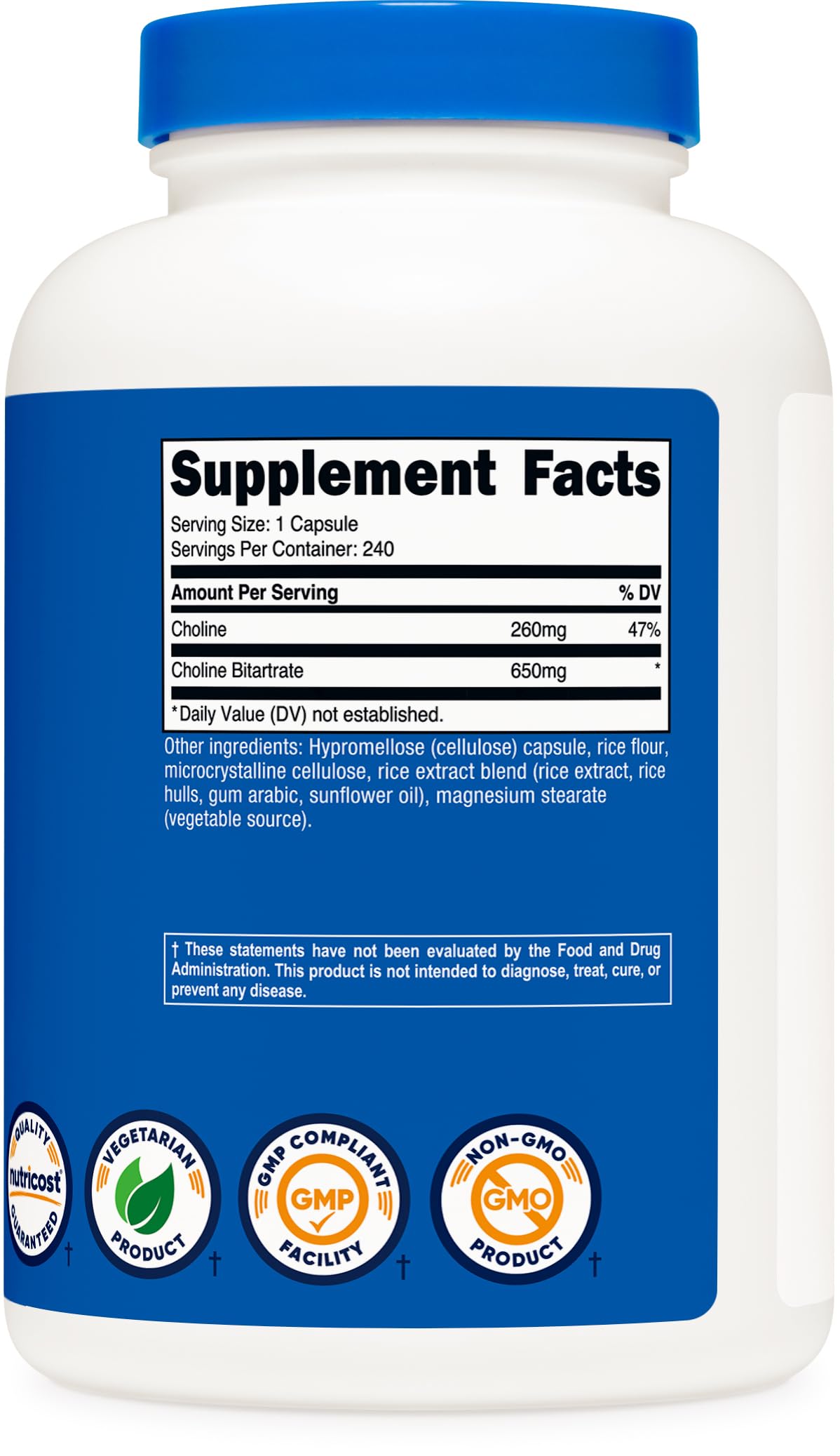 Nutricost Choline Bitartrate – capsule pratique, idéal en déplacement