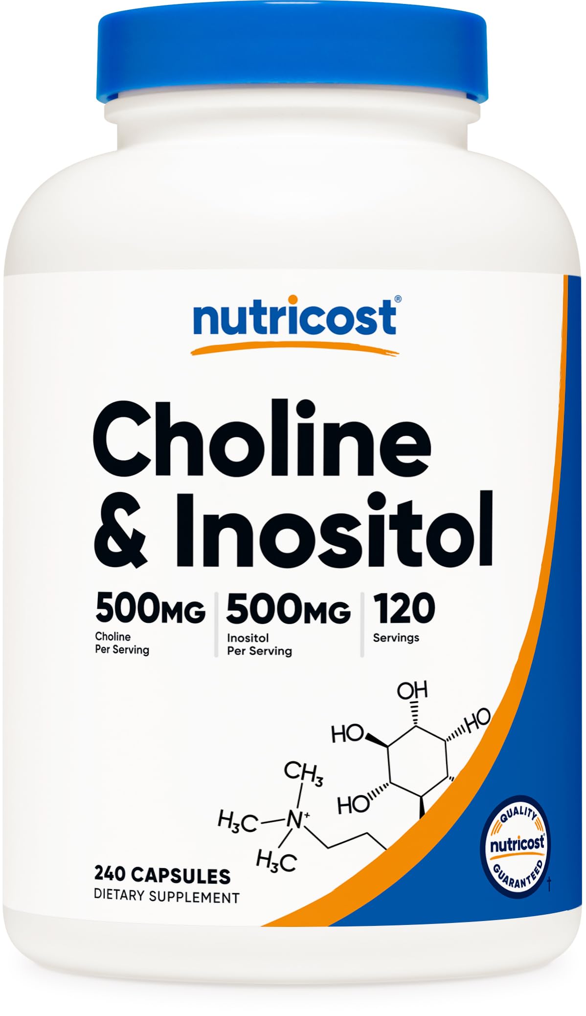 Nutricost Choline et Inositol – bouteille de 240 capsules pour un usage quotidien pratique