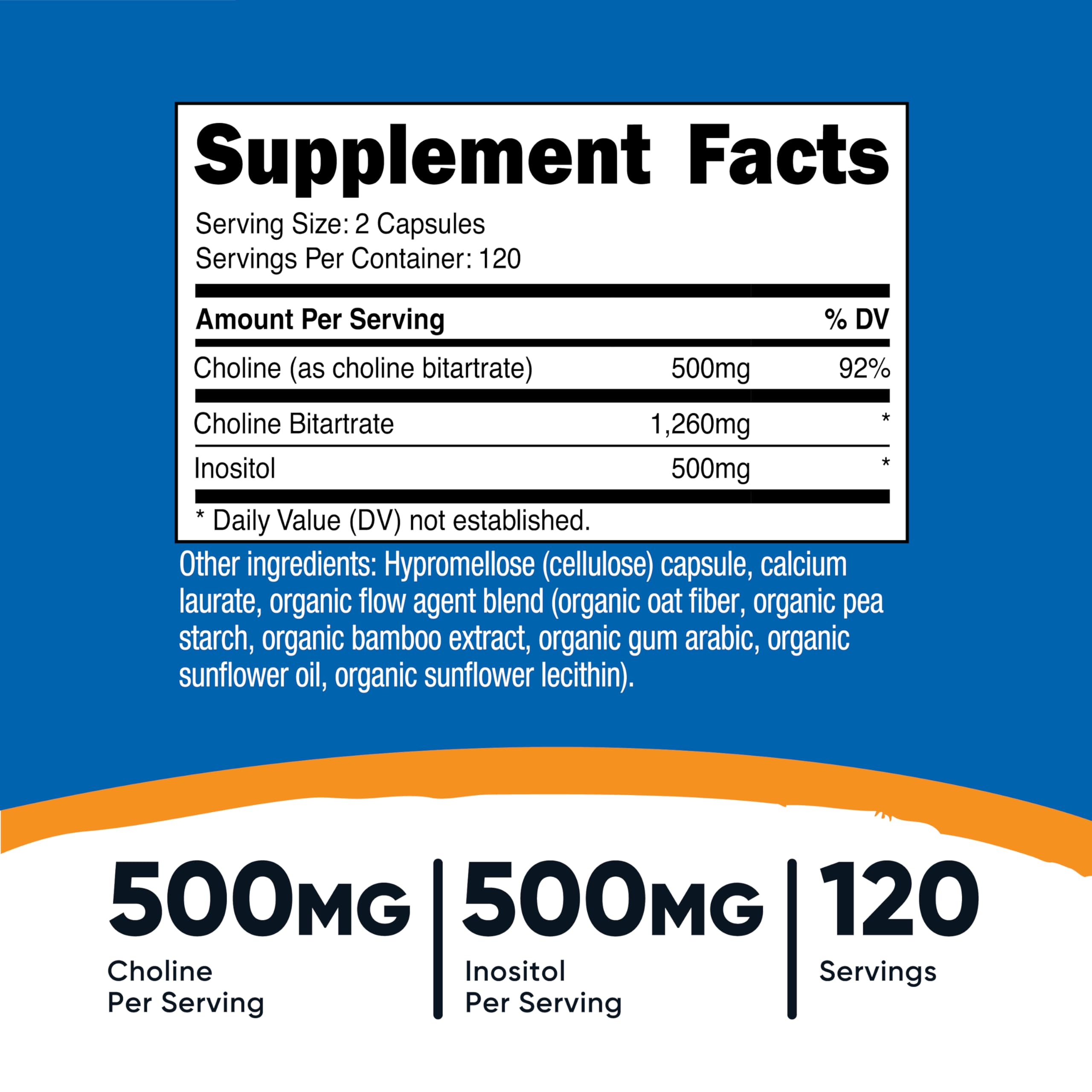 Nutricost Choline et Inositol – capsules blanches faciles à avaler