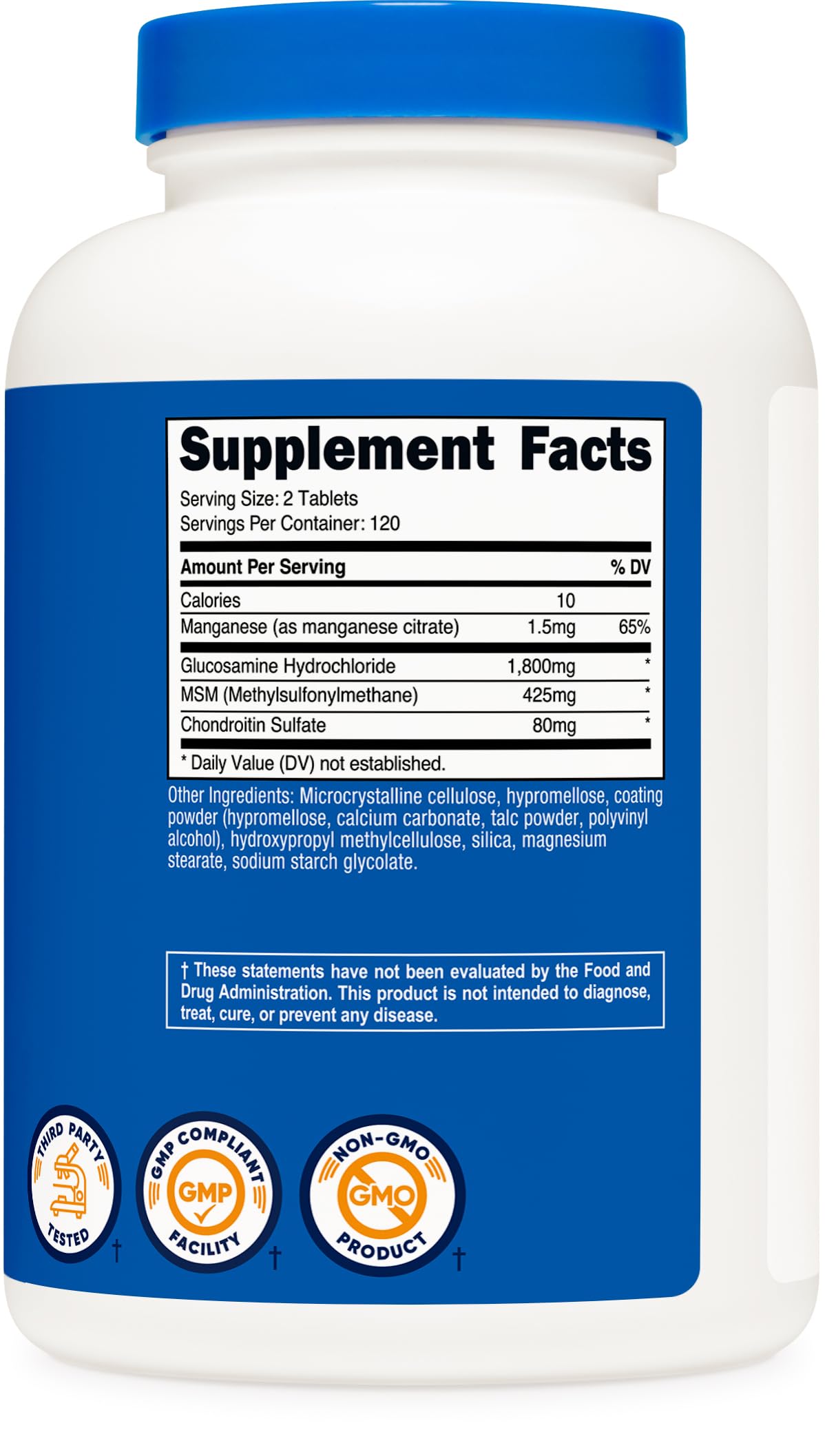 Nutricost chondroïtine MSM – détail du comprimé et ingrédients clés.