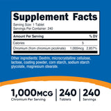 Nutricost Chromium 1000mcg tablettes dosage sur l'étiquette, aide à planifier les prises.