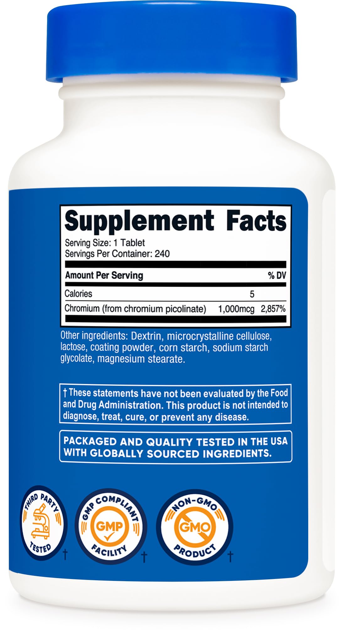 Nutricost Chromium 1000mcg tablettes utilisations, démontrant une utilisation quotidienne simple.
