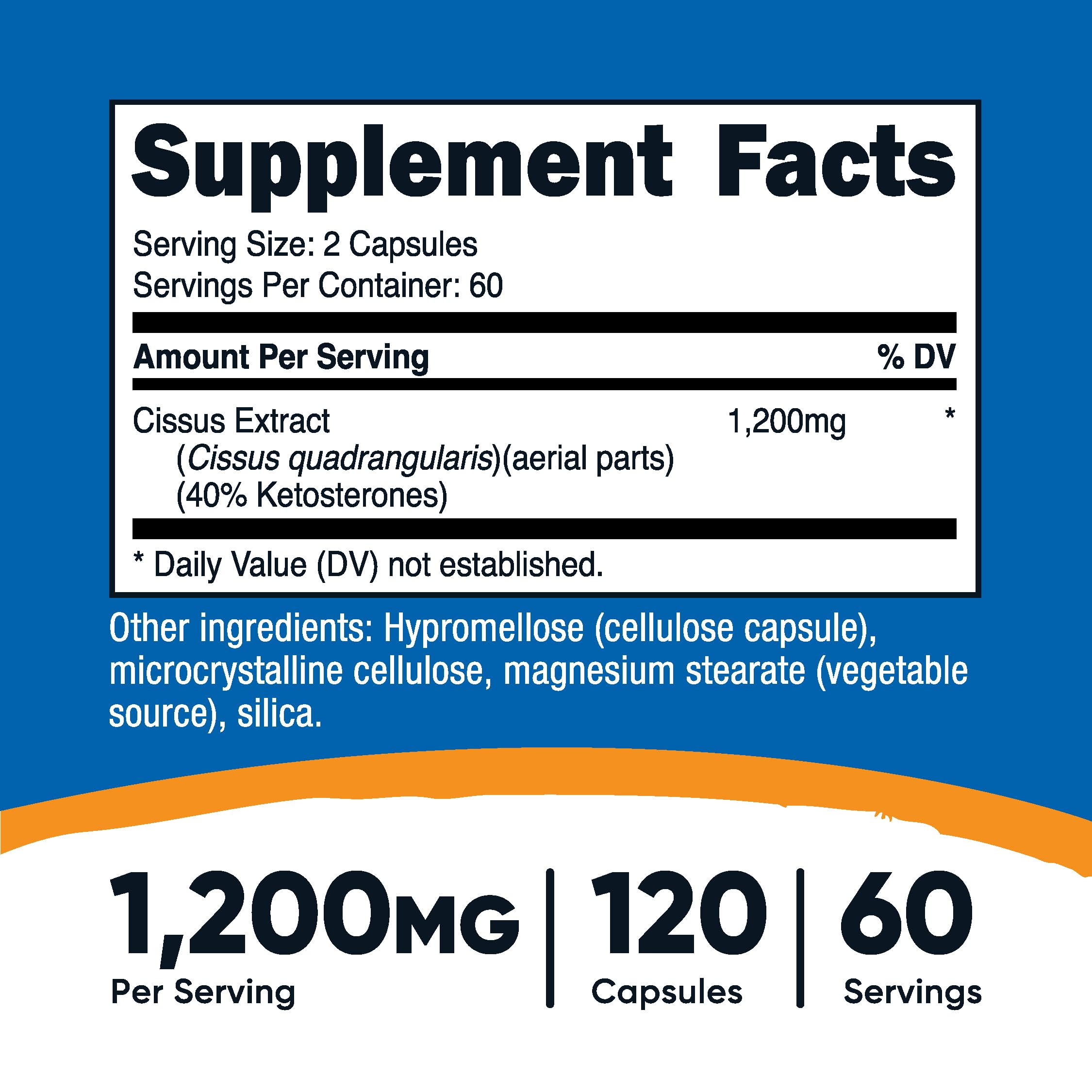 Nutricost Cissus Quadrangularis – boîte et etiquette, conseils de dosage pratiques.