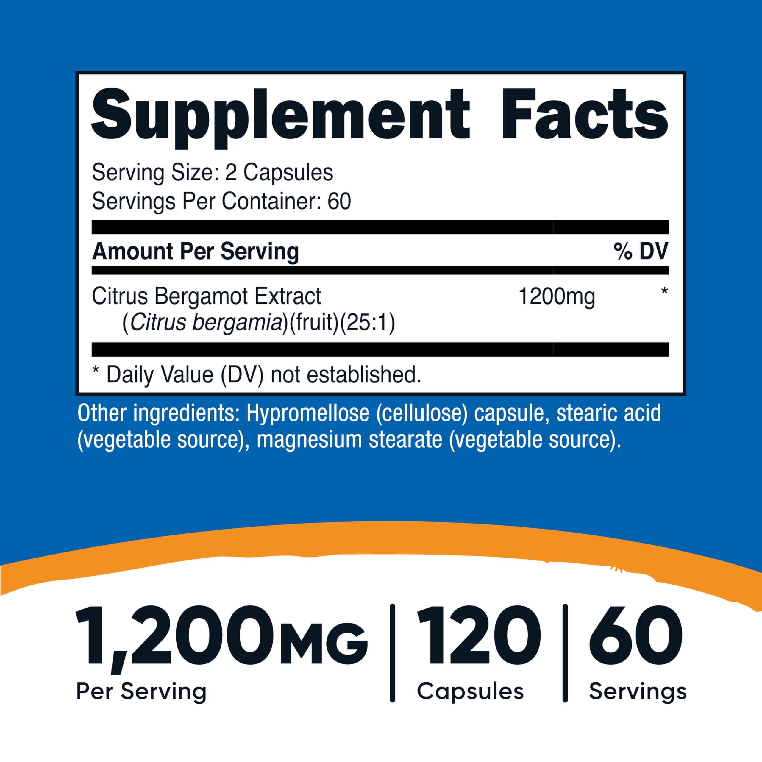 Nutricost Citrus Bergamot Capsules - capsules visibles, prise facile et fluide au quotidien.