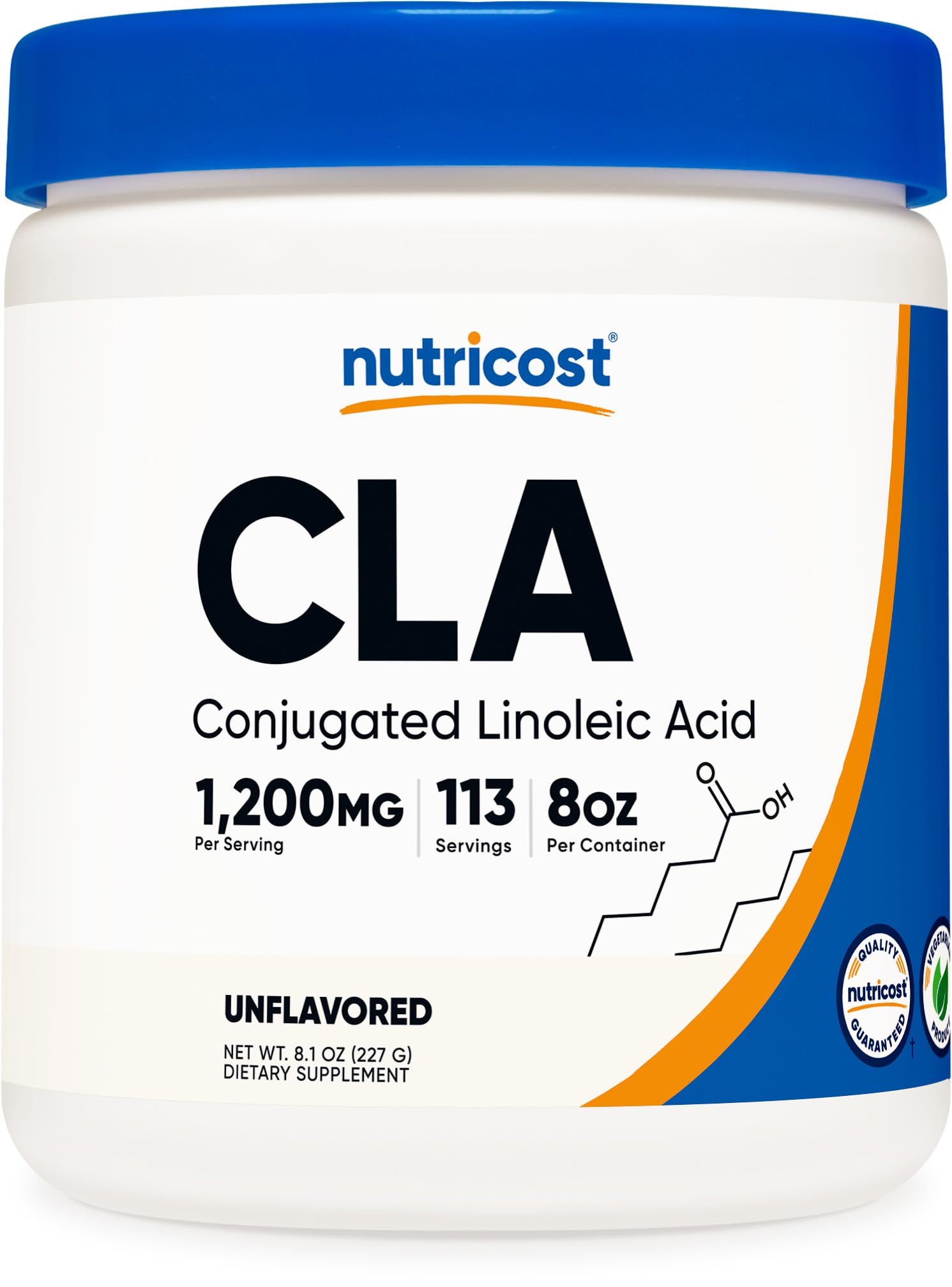 Nutricost CLA poudre, bouteille 8oz, facile à doser dans les boissons.