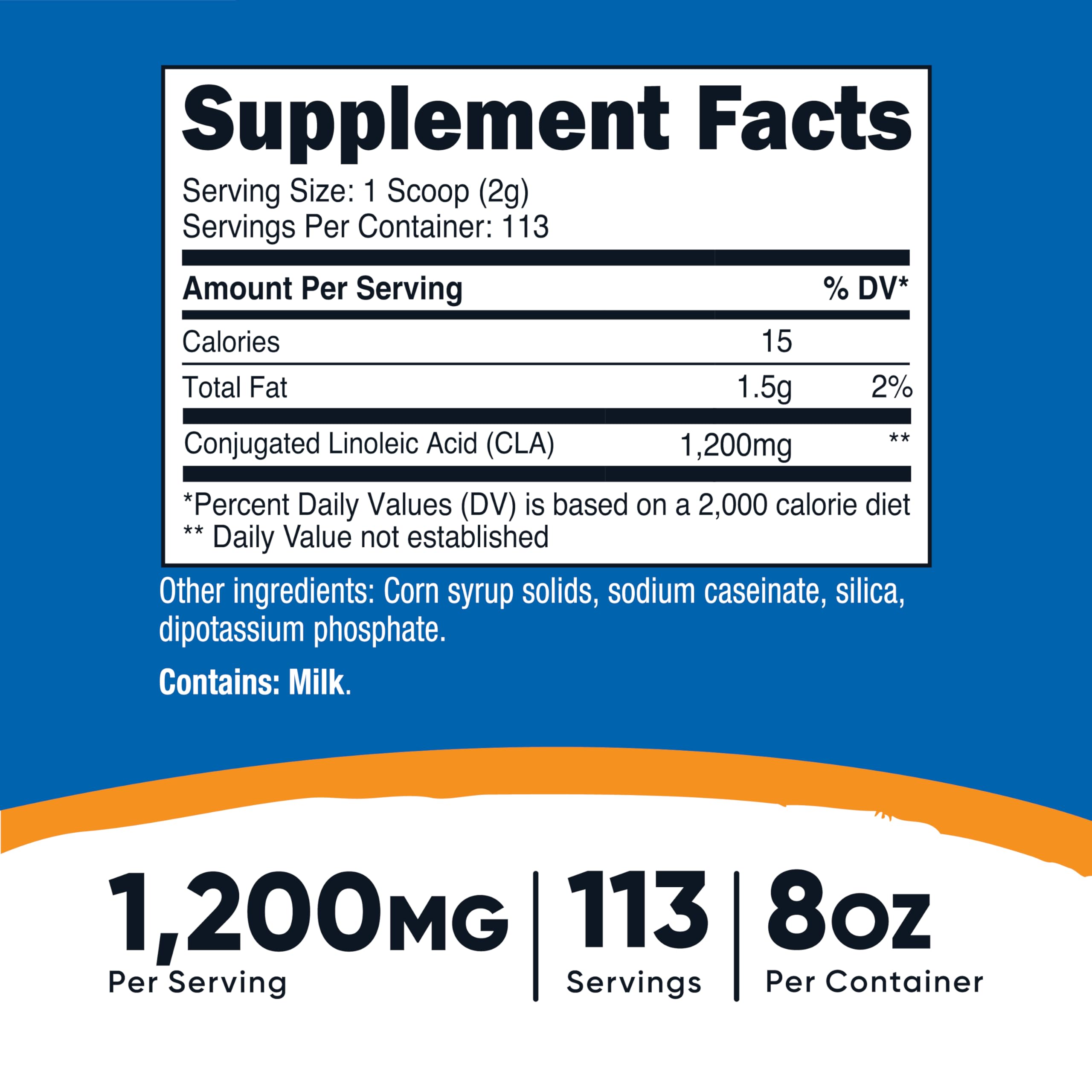 Nutricost CLA poudre avec doseur, pratique à ajouter aux shakes.