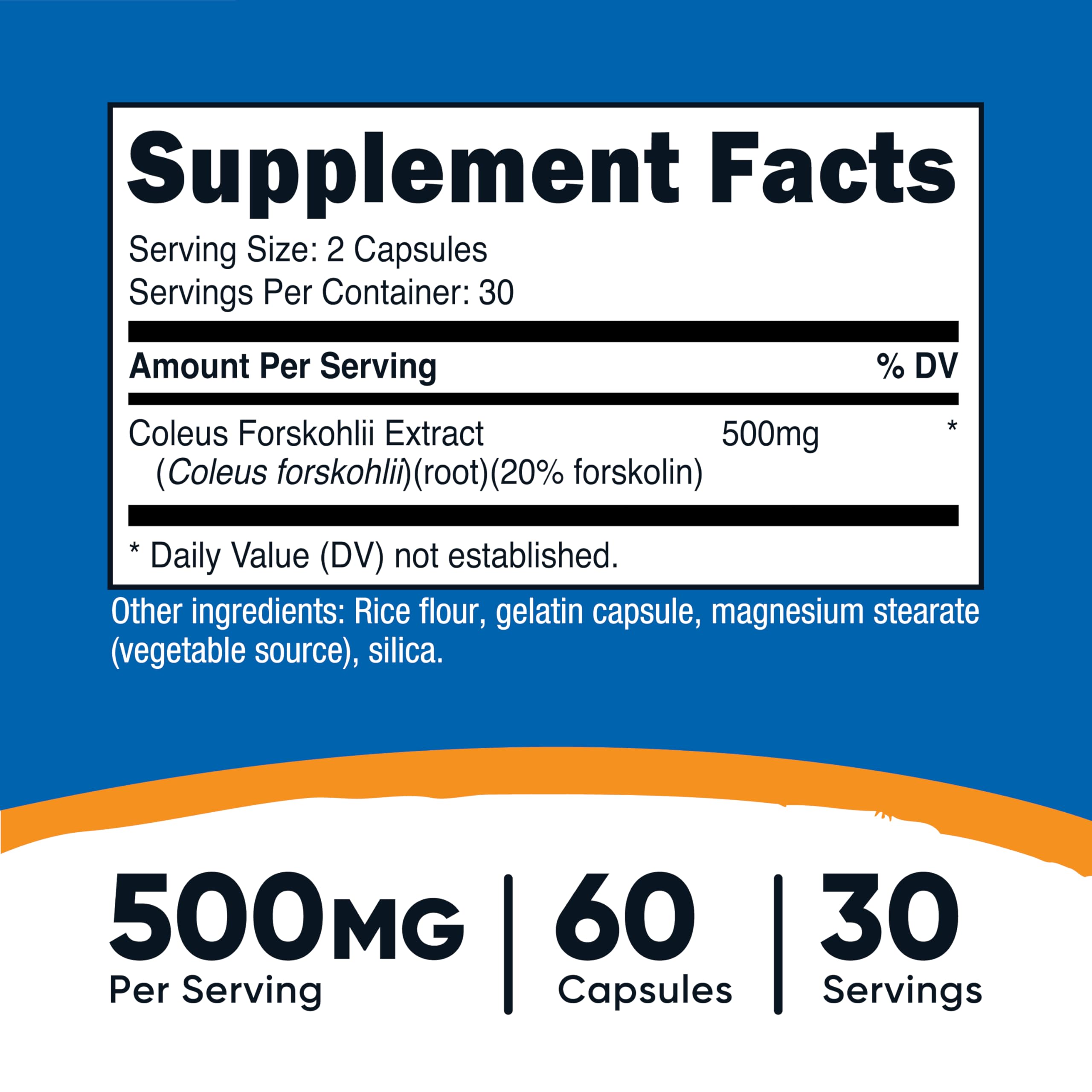 Nutricost Coleus Forskohlii, capsules visibles, dose efficace dans la routine.