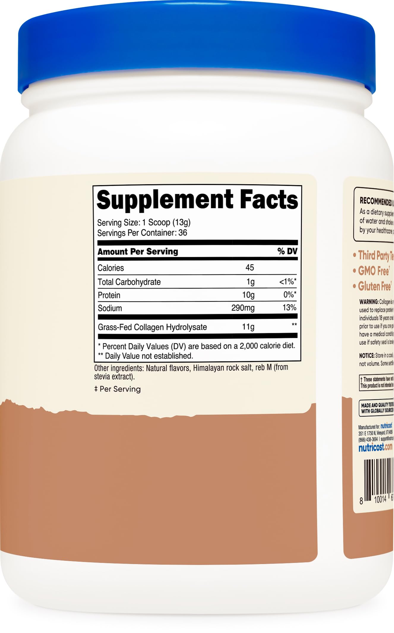 Nutricost collagène en poudre caramel salé, se mélange dans yaourt ou smoothie.