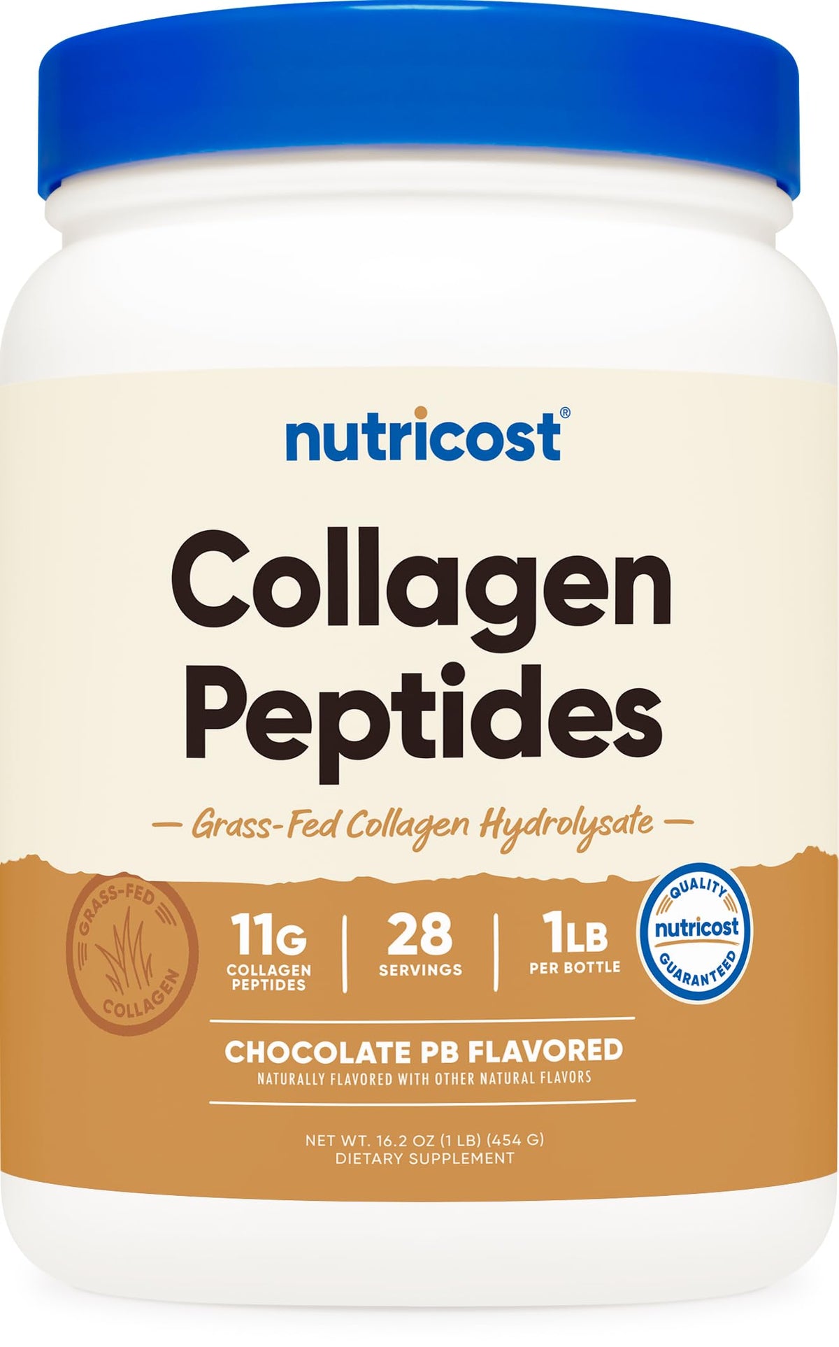 Nutricost Collagen: poudre chocolat-beurre d'arachide, goût gourmand pour l'apport quotidien.