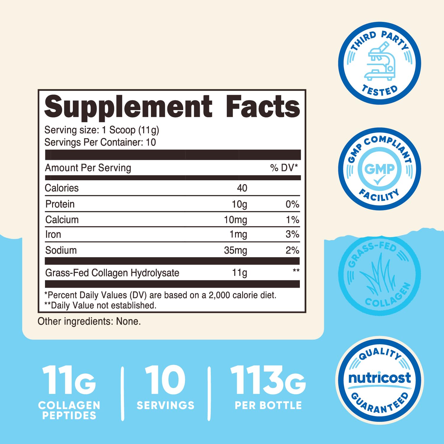 Nutricost Collagen Peptides, dissolution rapide dans eau ou jus.
