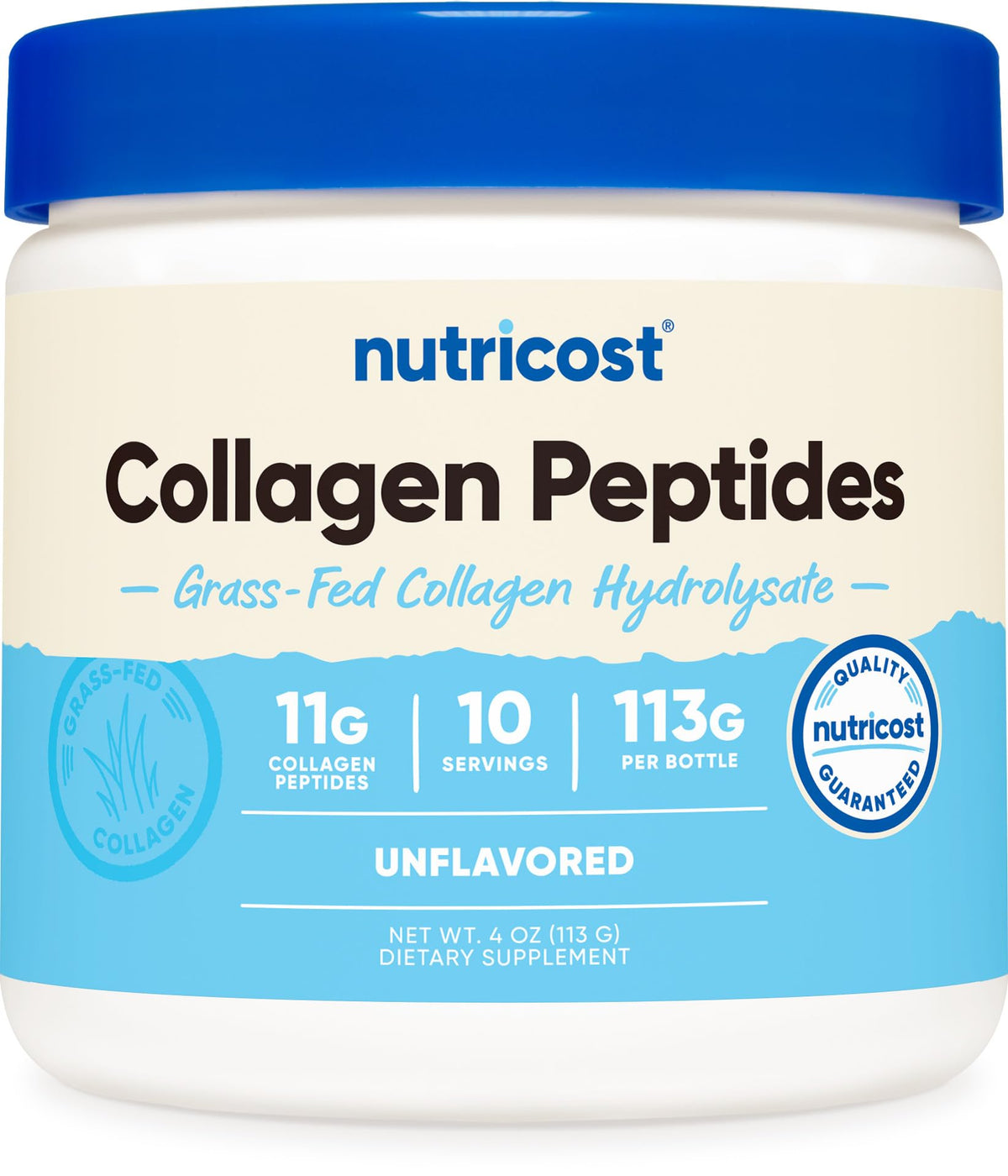 Nutricost Collagen Peptides en poudre, emballage pratique et facile à doser.