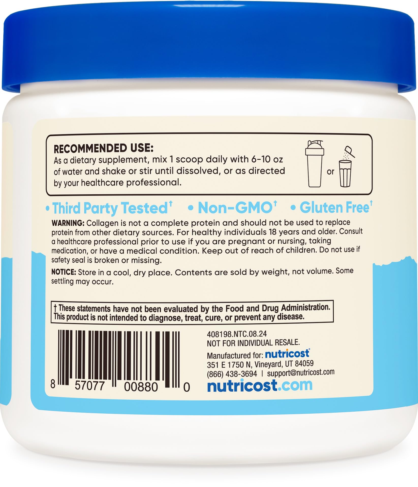 Nutricost Collagen Peptides, poudre idéal pour smoothies et recettes.