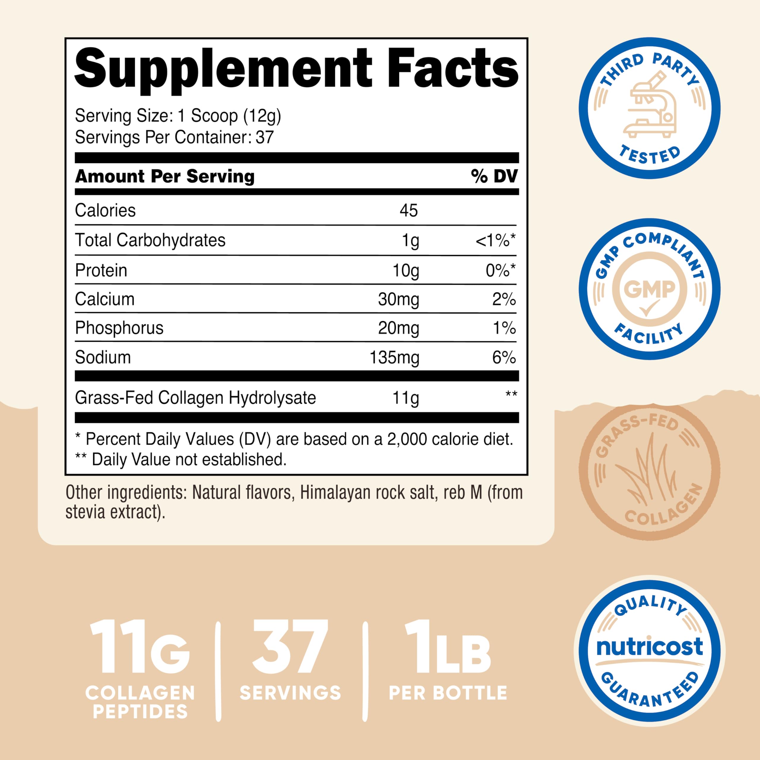 Scoop inclus Nutricost Collagen Peptides Vanille prêt à mesurer