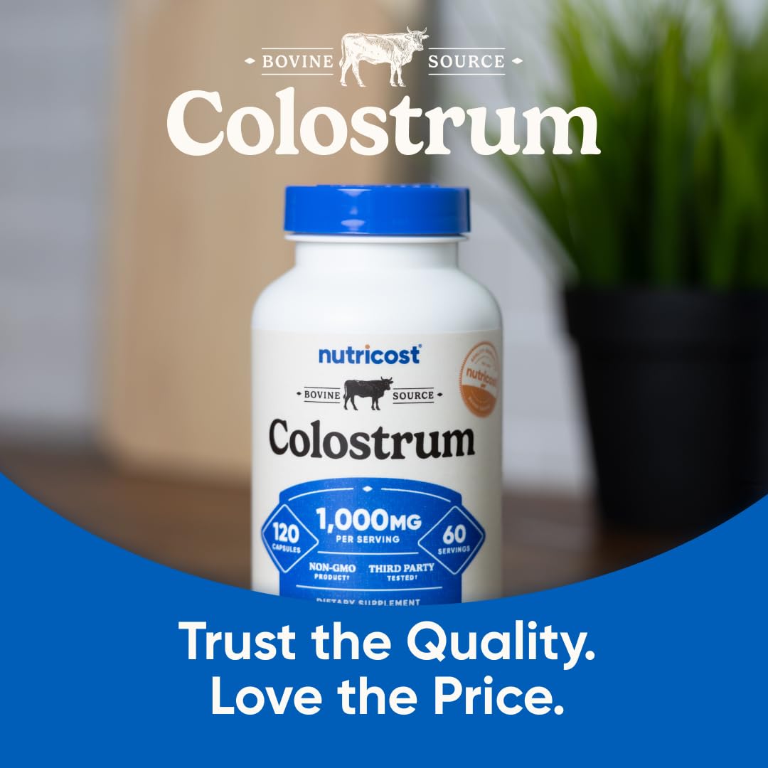 Nutricost Colostrum – gelules en gros plan, prise simplifiée.