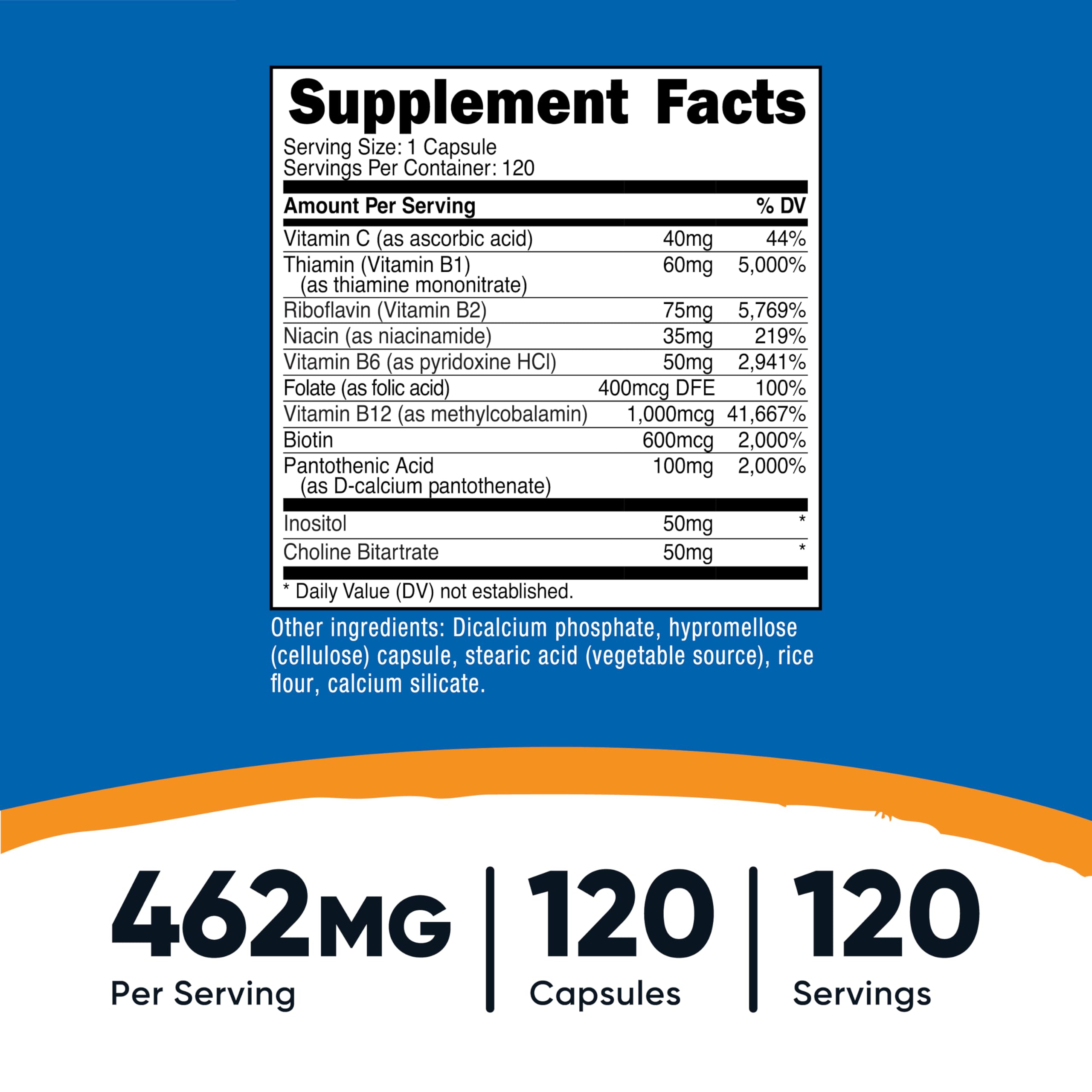 Nutricost Complexe B – capsules végétales en gros plan, soutien possible à la vitalité.