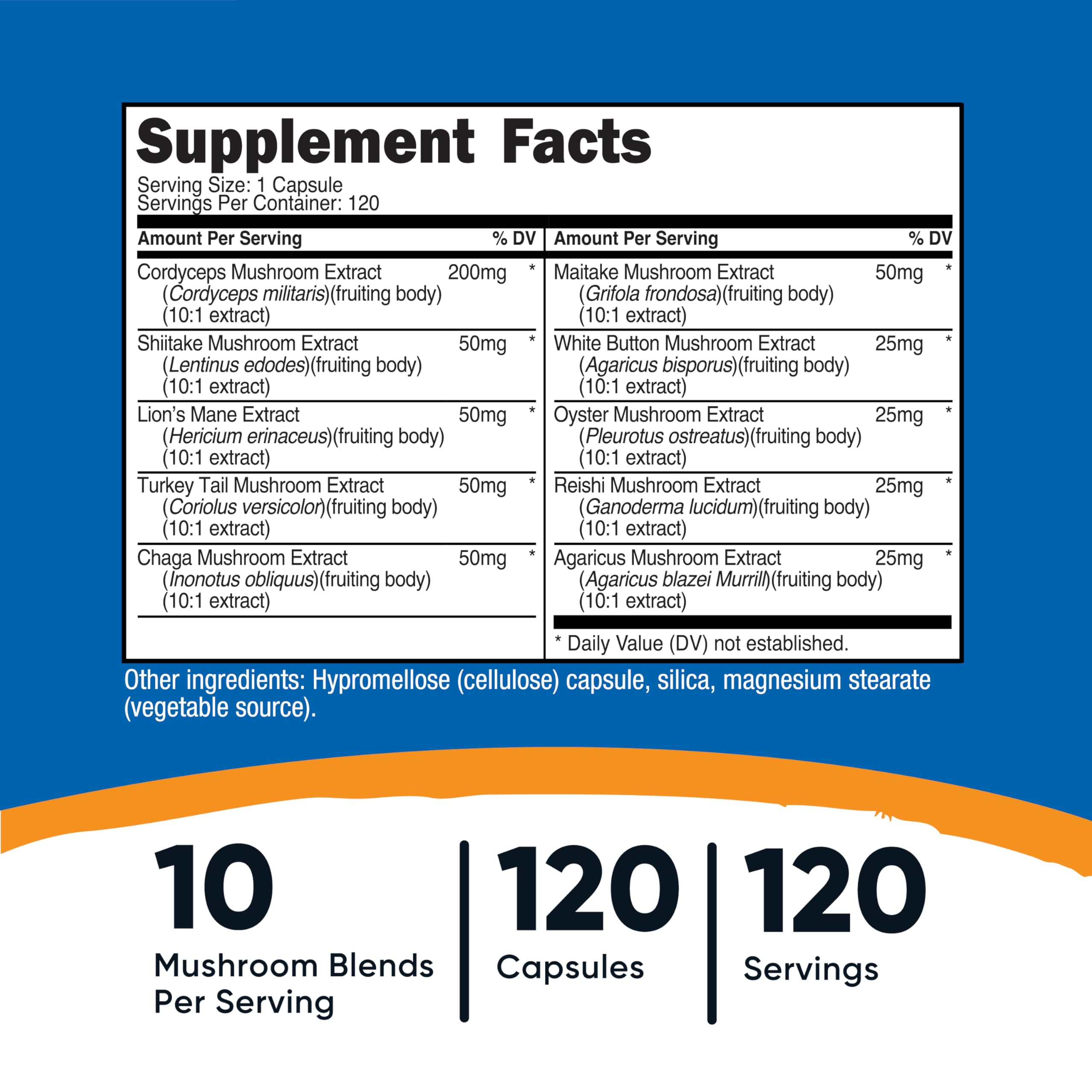 Nutricost Complexe Champignons – capsules visibles, mélange de 10 variétés pour le bien-être quotidien